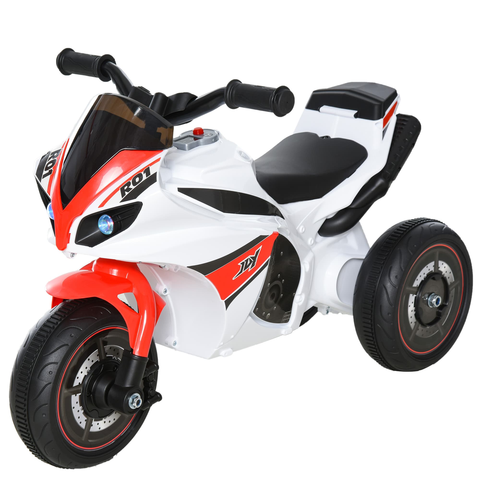 HOMCOM Toddlers 3-Wheel Plastic Motorcycle Push Walker with Music, Front Light for Kids Aged 18-36 Months ,Red/White | Aosom UK