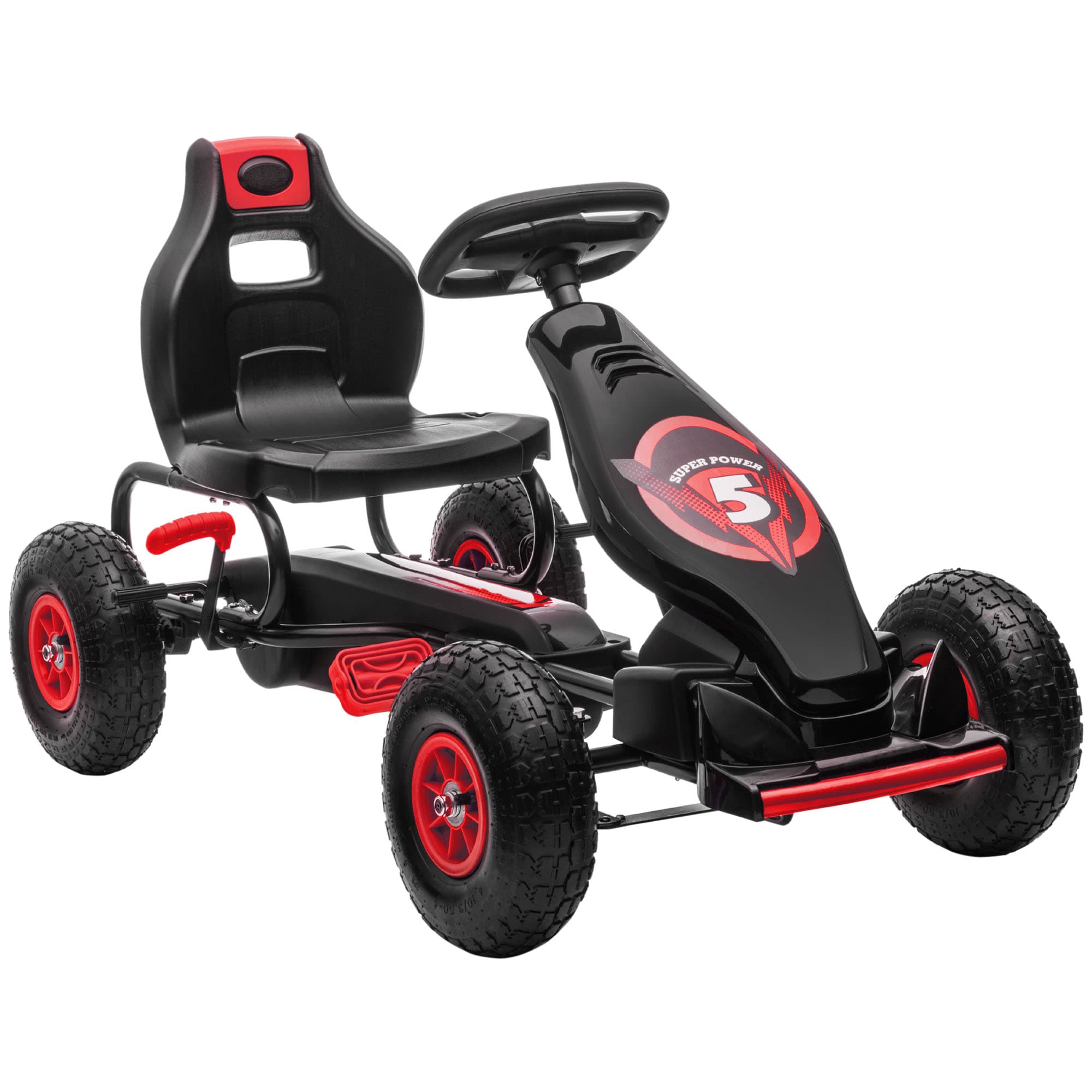 HOMCOM Pedal Go Kart, Drift Kart with Adjustable Seat, Inflatable Tyres & Handbrake for Kids, Red | Aosom UK