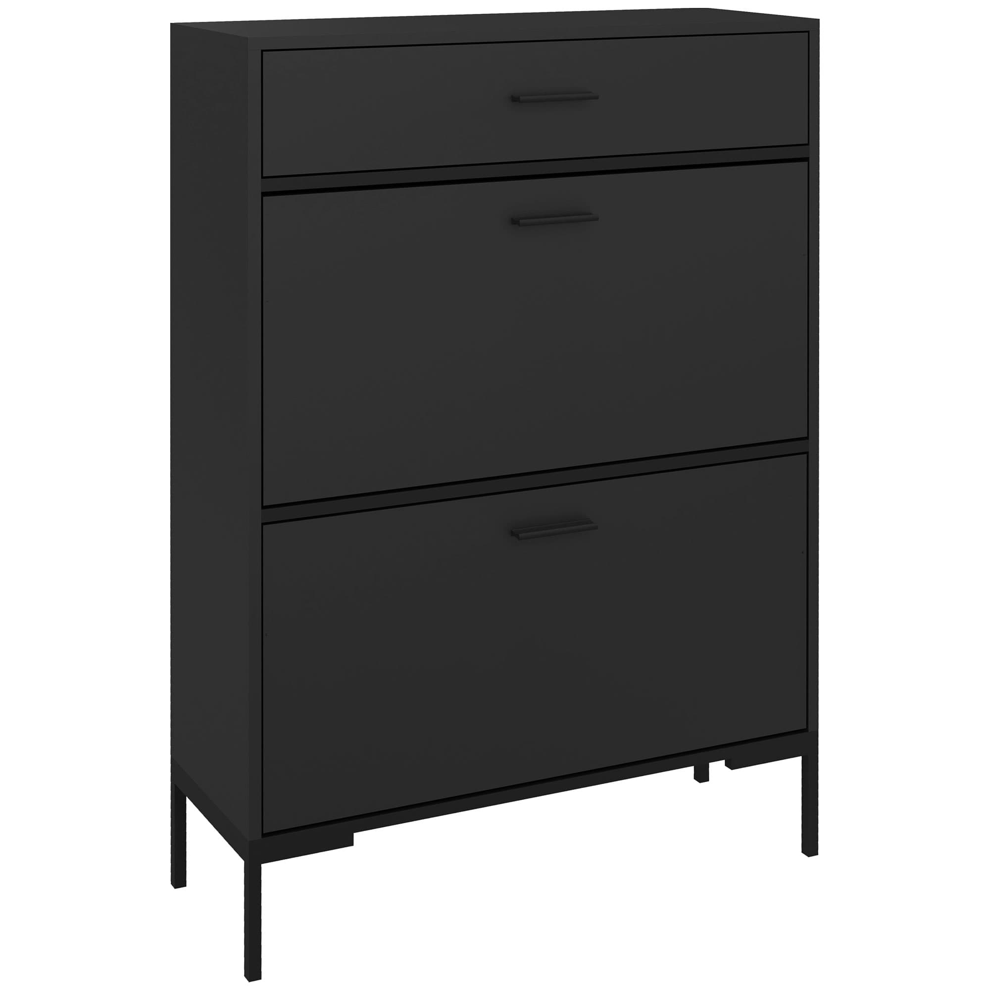 HOMCOM 3 Drawer Shoe Cabinet Cupboard with Flip Doors and Adjustable Shelf for 12 Pairs of Shoes, Narrow Shoe Storage Organiser for Hallway, Black