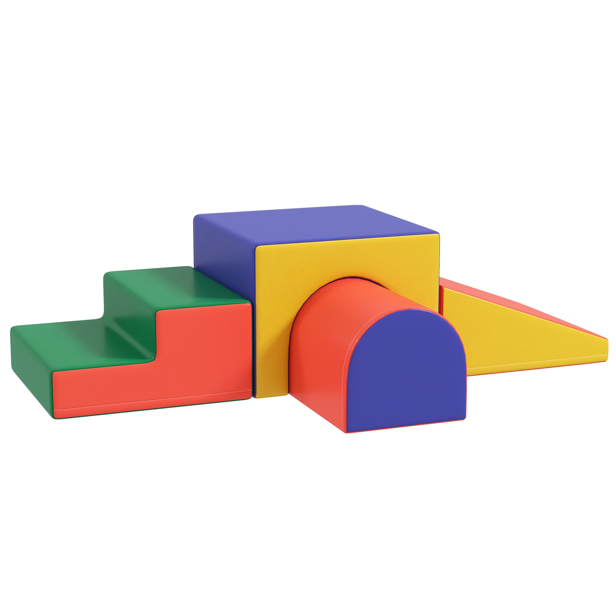HOMCOM Soft Play Equipment with PU Cover, 4-piece Soft Play Set w/ Steps, Tunnel, Ramp, EN71-1-2-3 Standard for Toddlers 1-3 Years, Red | Aosom UK