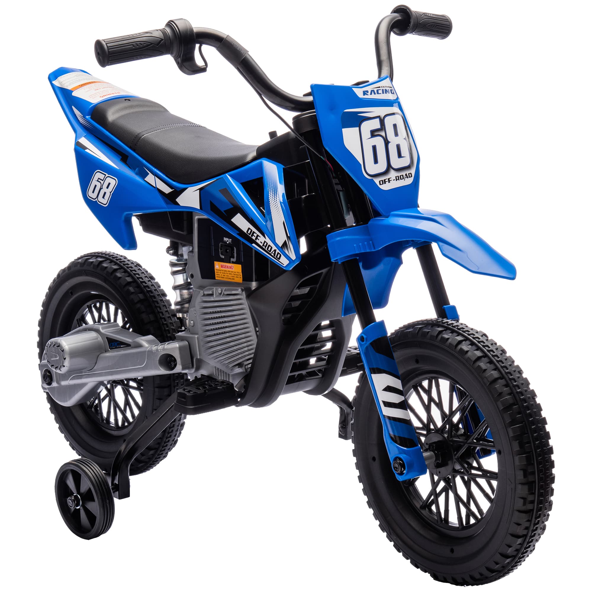 AIYAPLAY 12V Kids Electric Motorbike, Kids Electric Ride on Motorcycle w/ Twist Grip Throttle, Training Wheels - Blue | Aosom UK