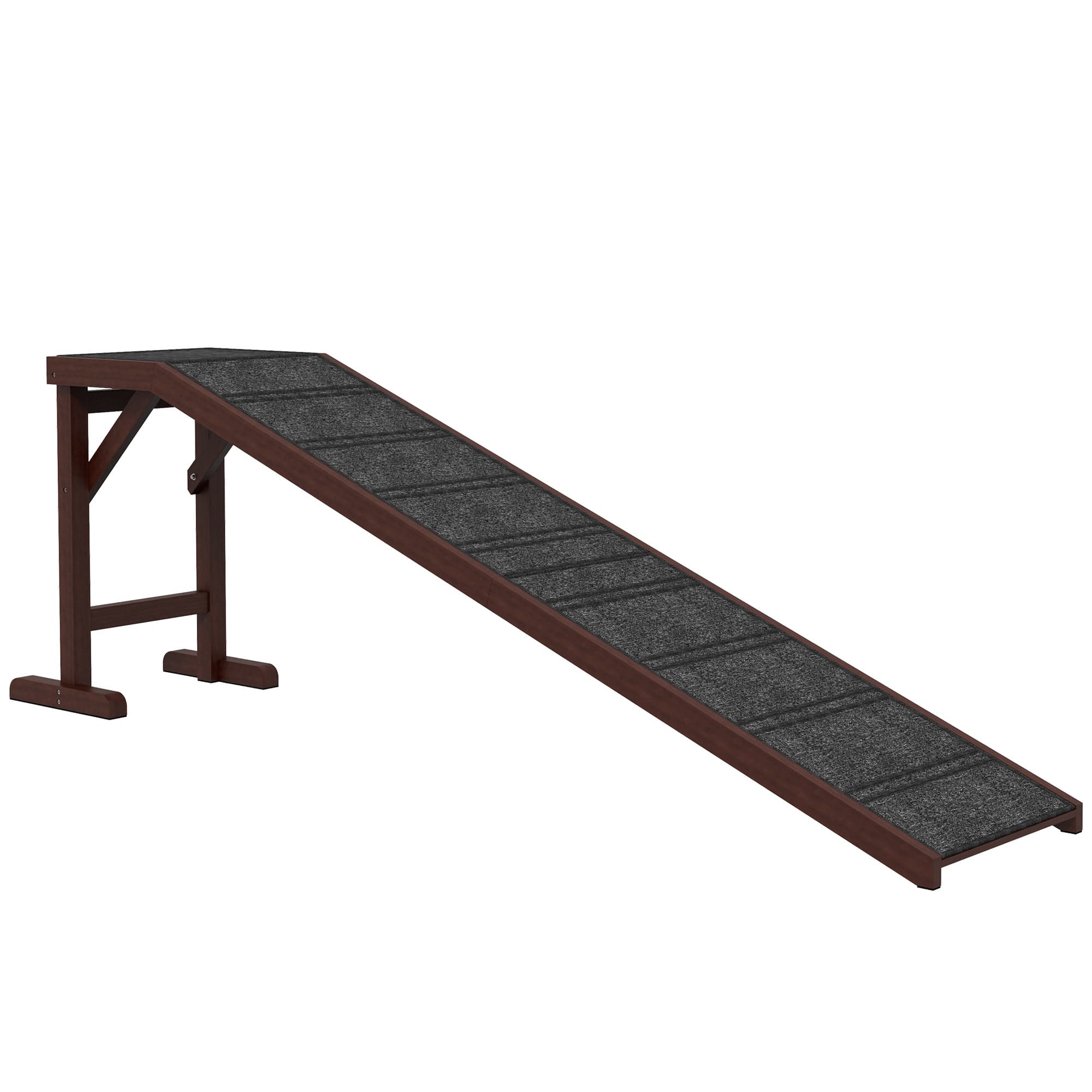 PawHut Pet Ramp for Dogs Non-slip Carpet Top Platform Pine Wood 188 x 40.5 x 63.5, Brown, Grey | Aosom UK