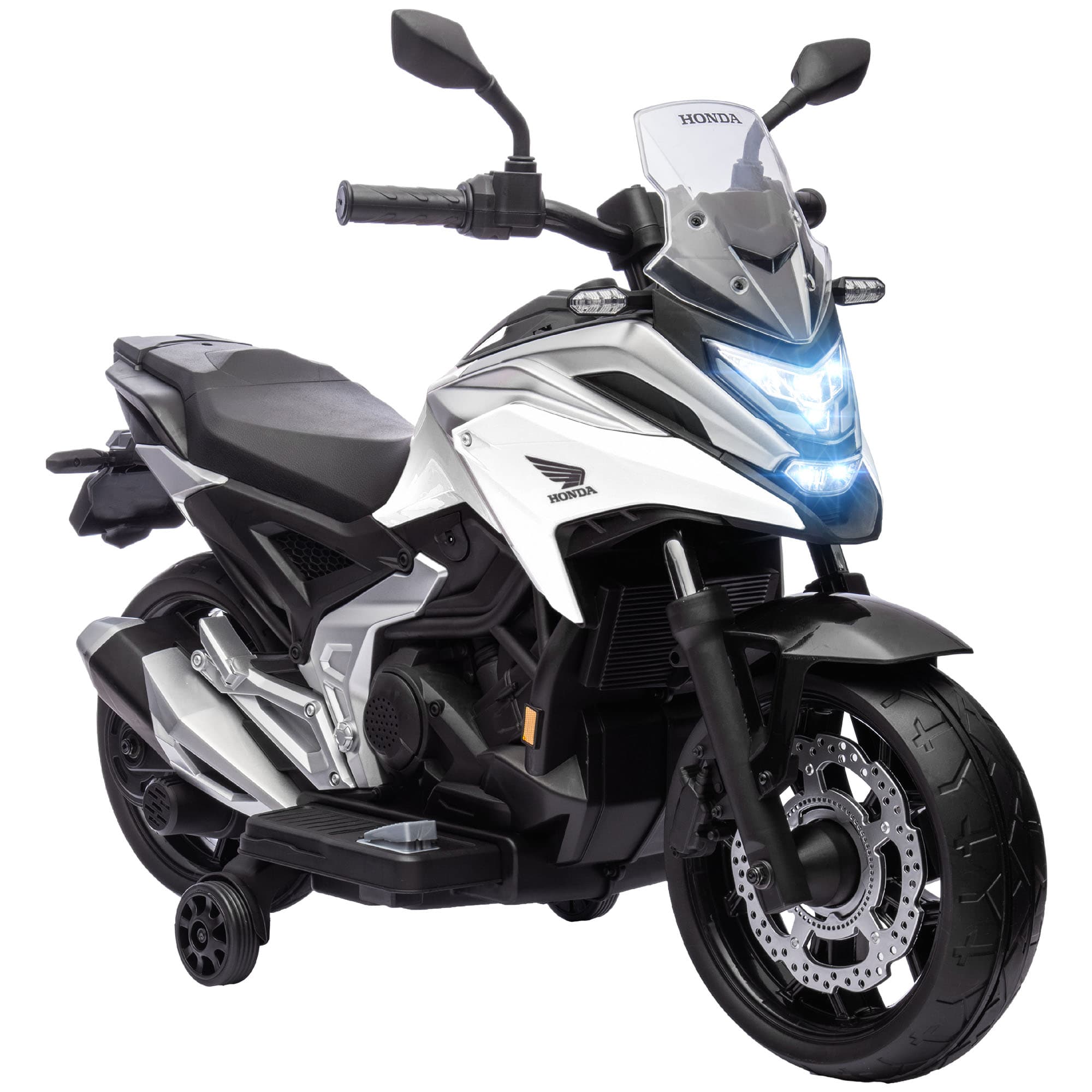 AIYAPLAY 12V Honda Licensed Kids Electric Motorbike w/ Music, Headlights, Early Education Function, for 3-6 Years - White