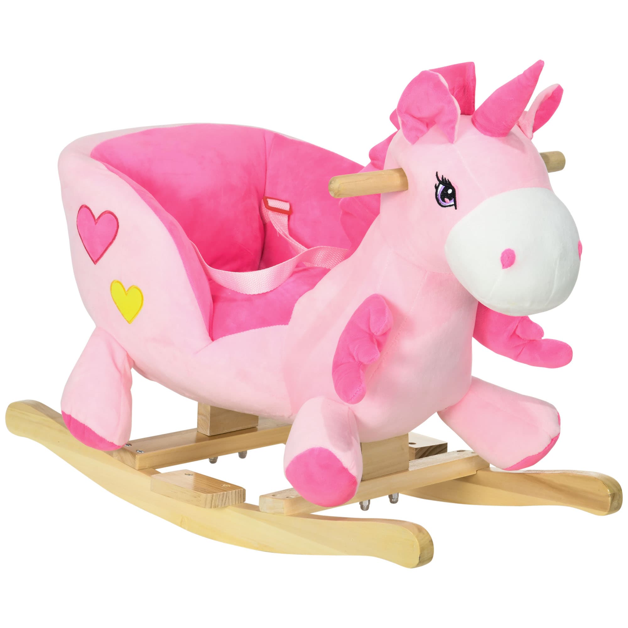 HOMCOM Kids Rocking Horse Ride on Unicorn with Songs, Wooden Base, Seat Belt, for 18-36 Months | Aosom UK