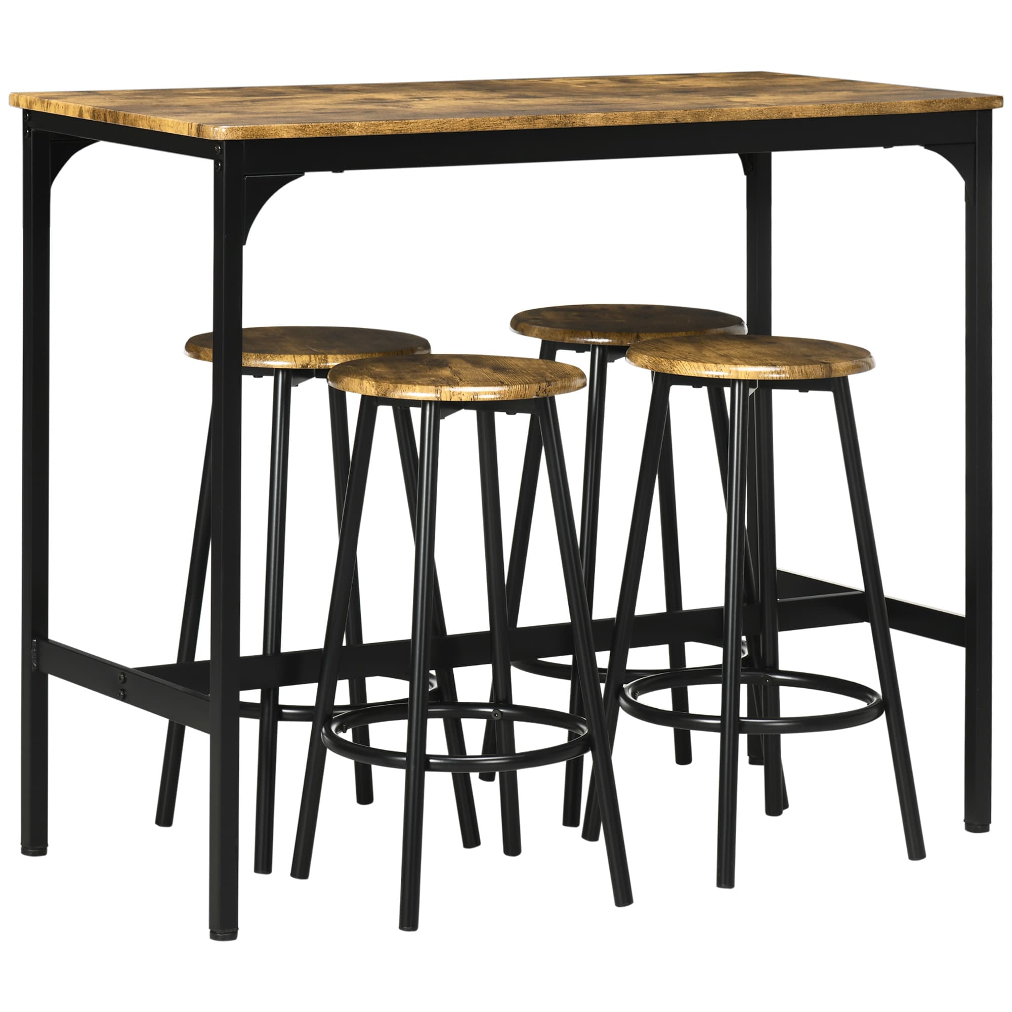 HOMCOM Five-Piece Industrial-Style Bar Table Set - Brown/Black | Aosom UK