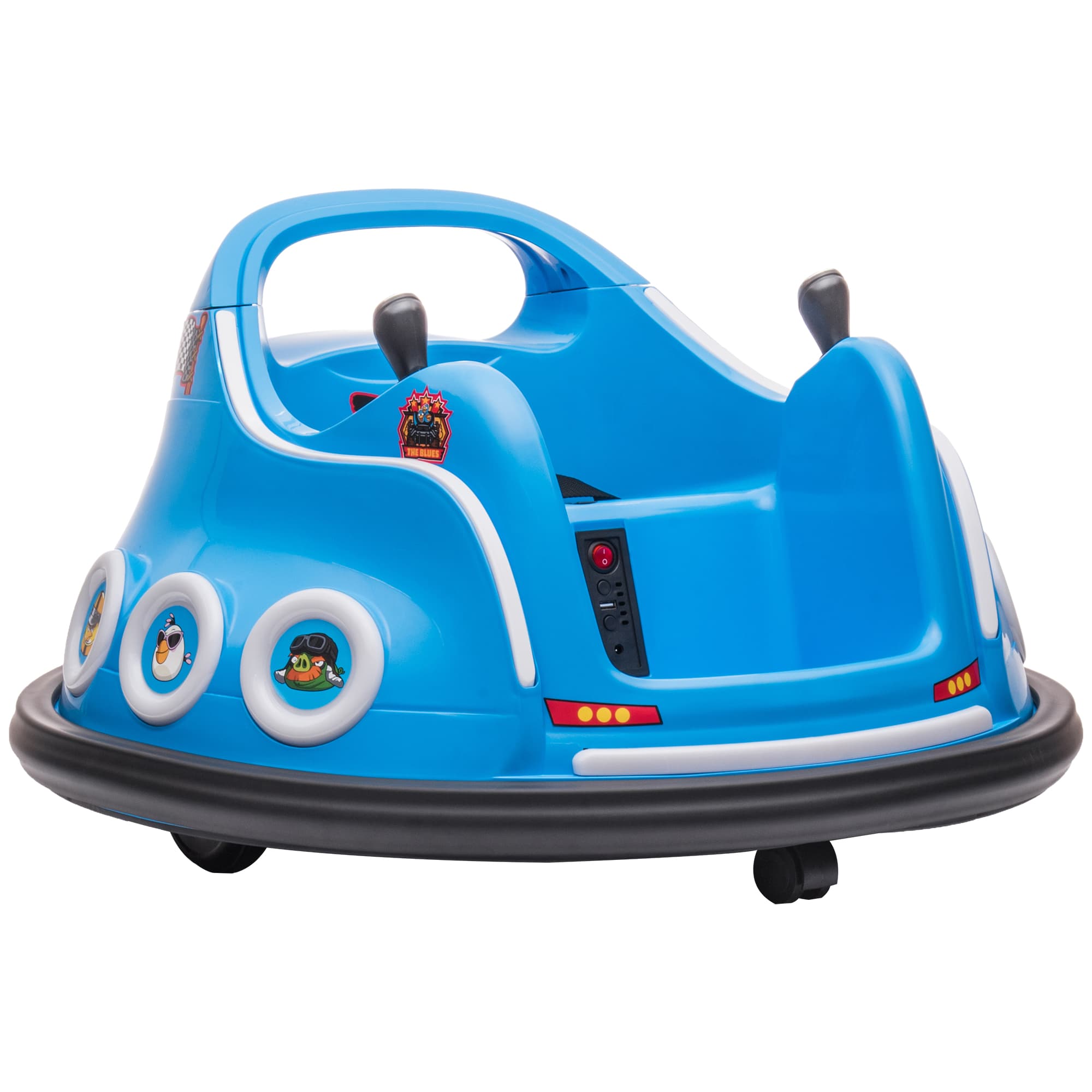 AIYAPLAY Angry Bird Licensed Waltzer Car, 12V Kids Bumper Car w/ Joysticks, Remote, Music LED Lights - Blue