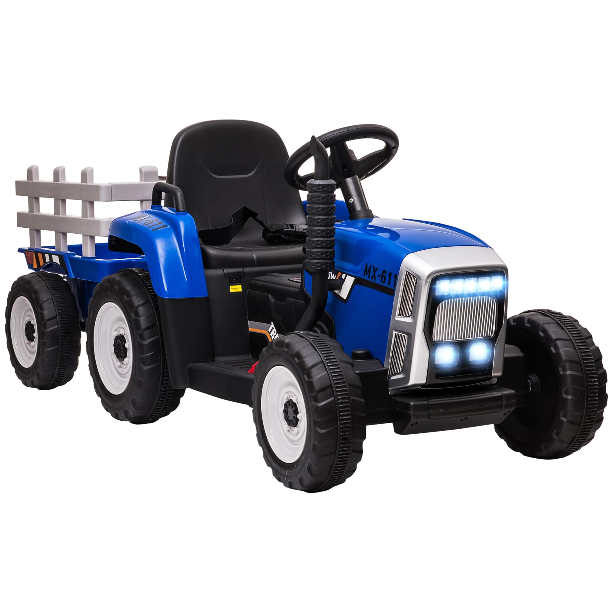 HOMCOM Electric Ride on Tractor w/ Detachable Trailer, 12V Kids Battery Powered Electric Car w/ Remote Control, Music Start up Sound, Blue