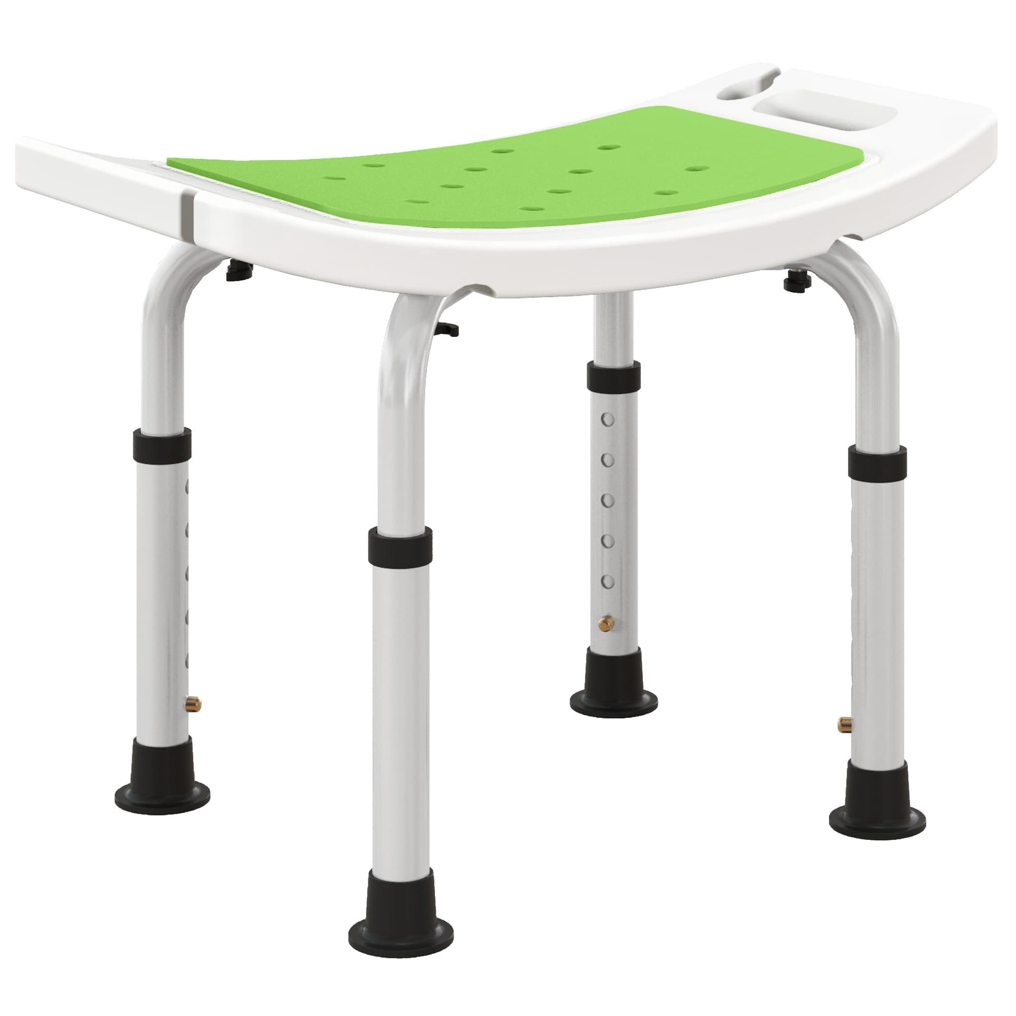 HOMCOM 6-Level Height Adjustable Aluminium Bath Stool with Non-Slip Design, Padded Seat Drainage Holes, Green | Aosom UK
