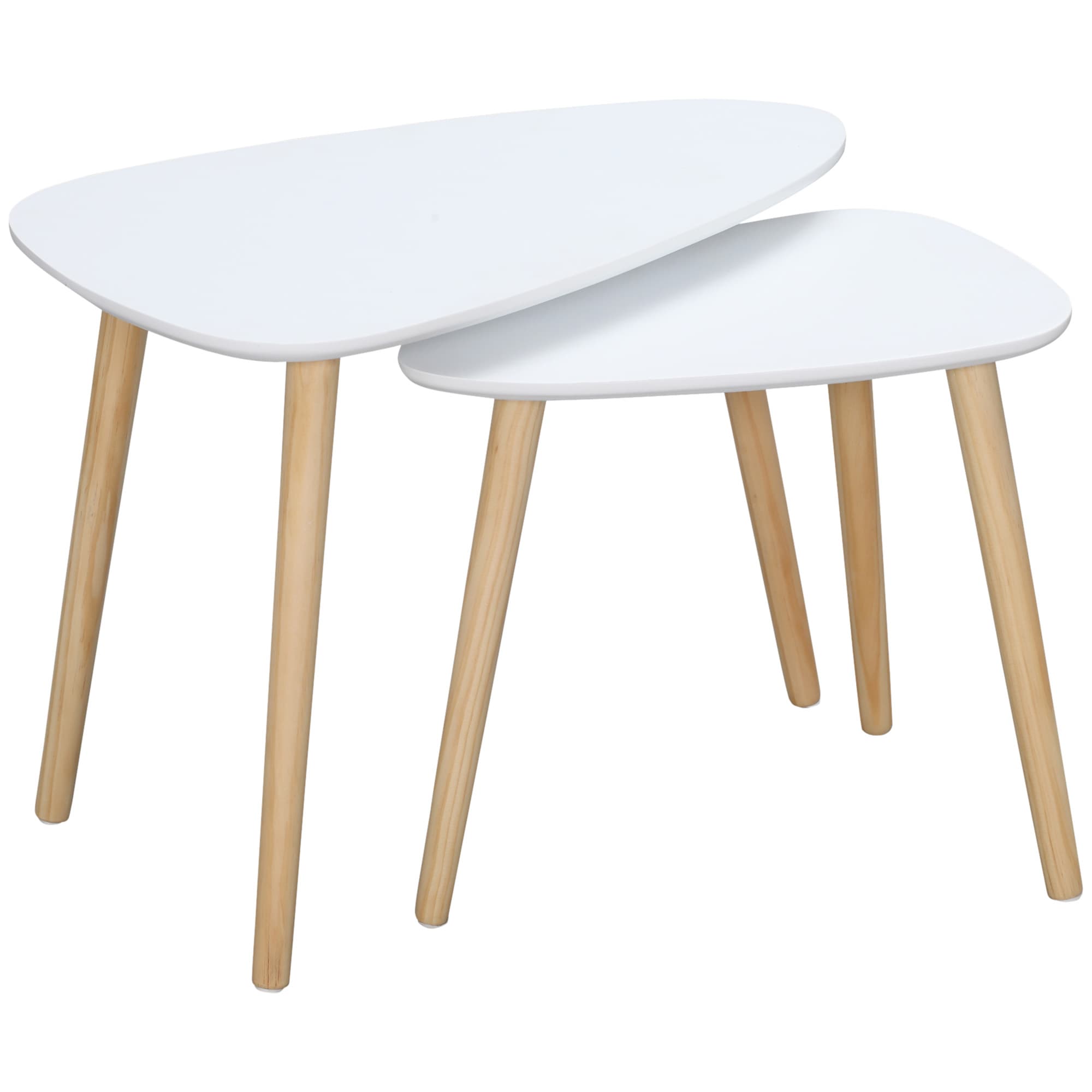 HOMCOM Nesting Side Tables White Nest of Tables Set of 2 Scandi Style Wooden Tables with Sturdy Table Tops, White, Natural | Aosom UK