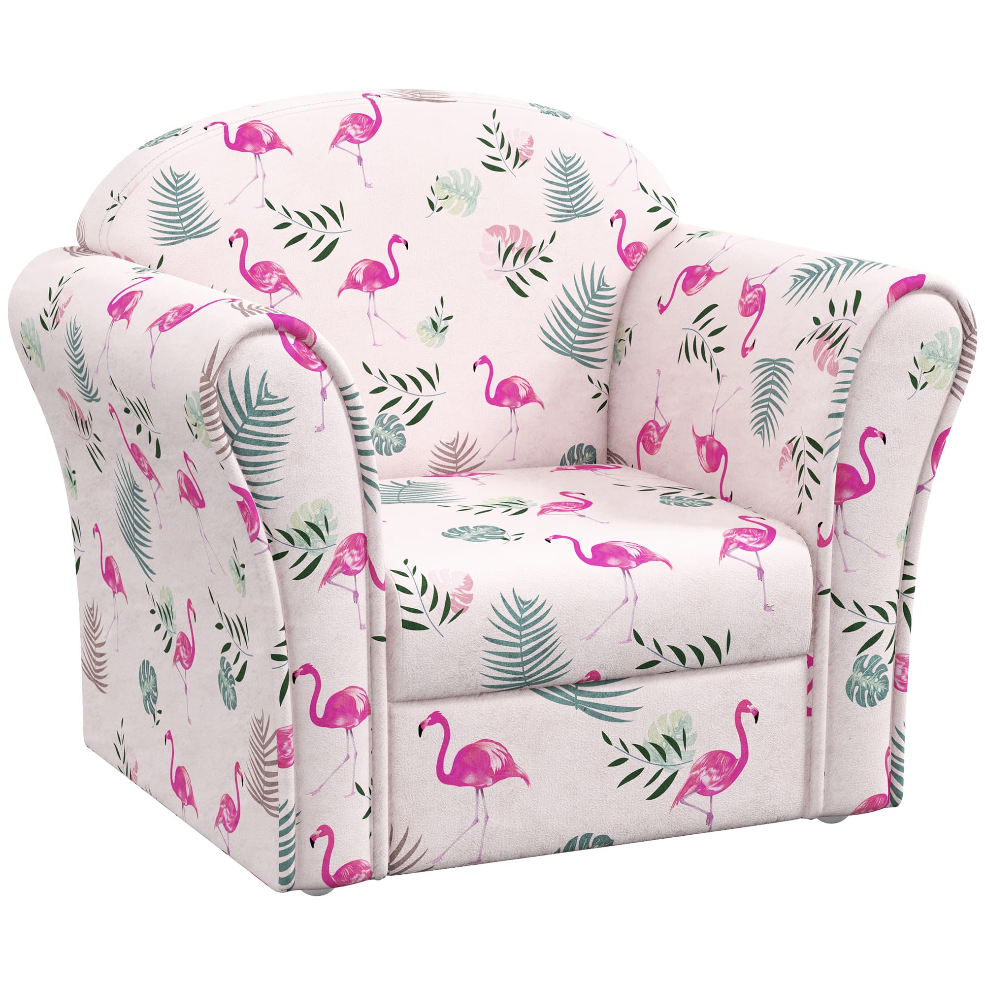 AIYAPLAY Kids Armchair with Flamingo Design, Wooden Frame, for Bedroom, Playroom, Kids Room, Pink | Aosom UK