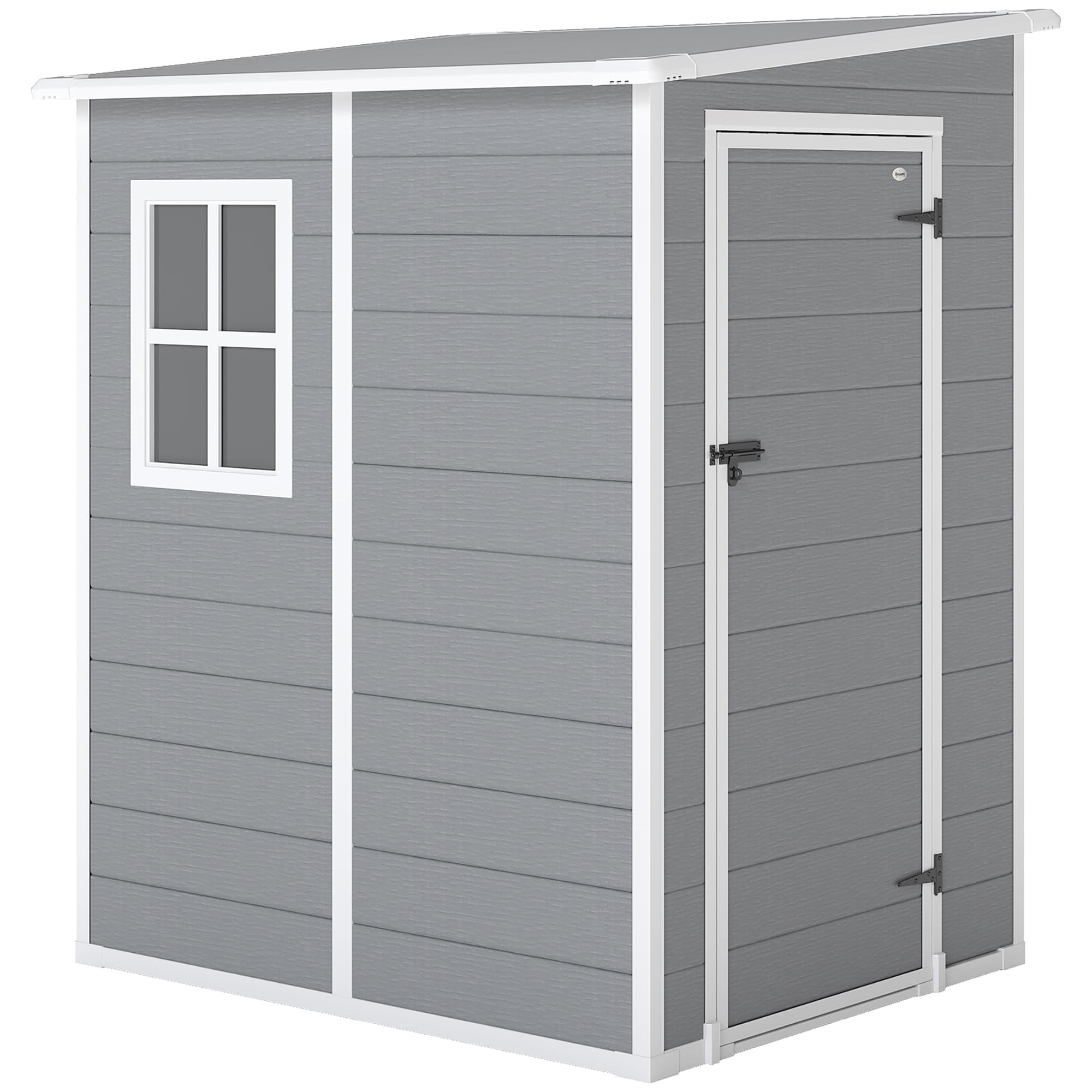Outsunny 4 x 5ft Lean-To Shed, All-Weather Storage with Windows, Lockable Door, Built-in Vent & Plastic Roof, Grey | Aosom UK