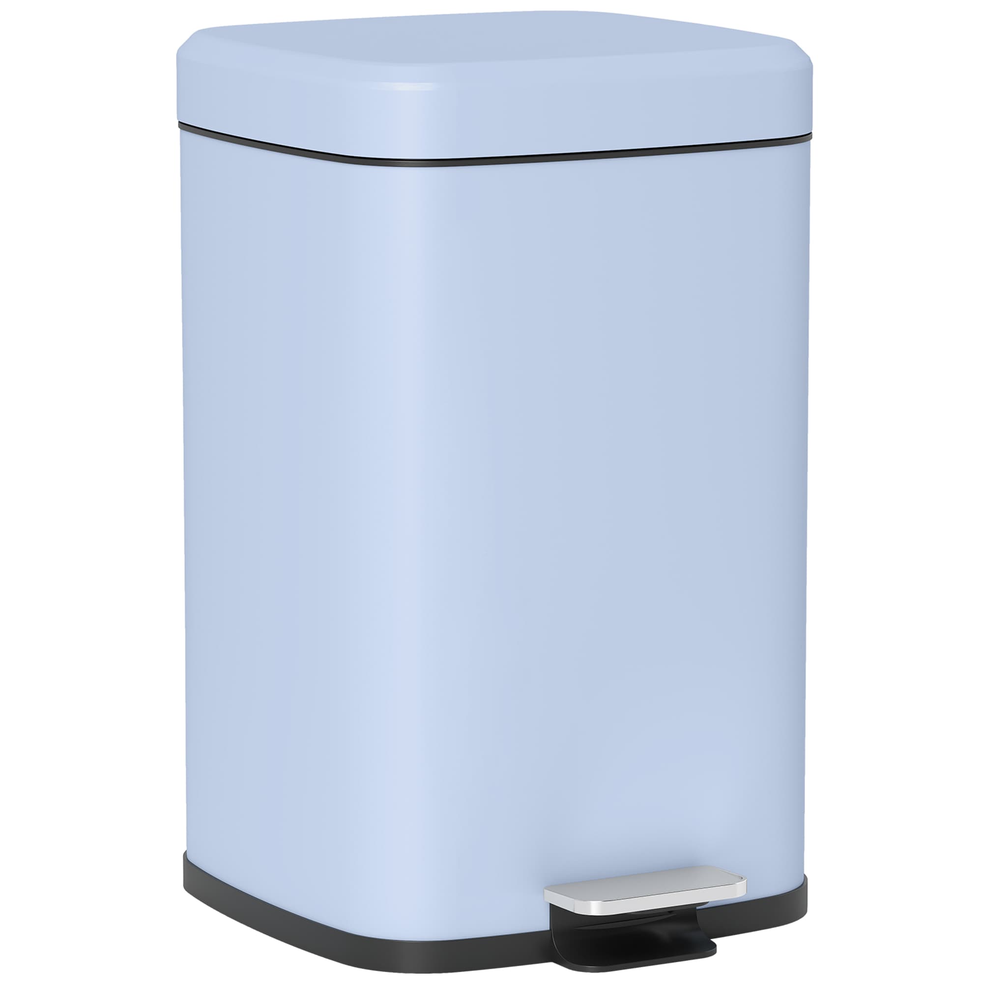HOMCOM 20 Litre Pedal Bin, Fingerprint Proof Kitchen Bin with Soft-close Lid, Metal Rubbish Bin with Foot Pedal, Light Blue | Aosom UK