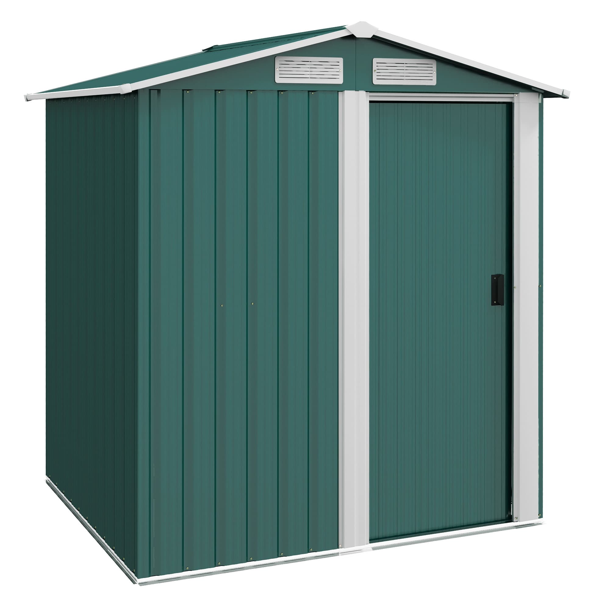 Outsunny 1.5 x 1.3m Garden Storage Shed, Outdoor Tool Organiser with Sliding Door, Sloped Roof & Mental Frame, Green | Aosom UK