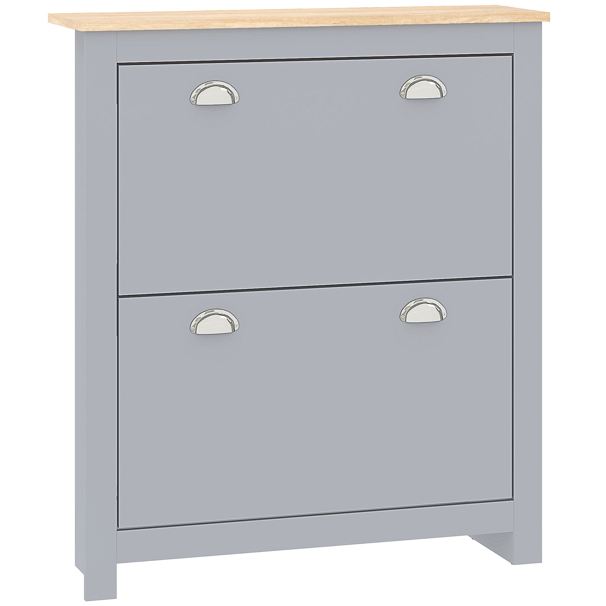 HOMCOM 2-Drawer Shoe Cabinet with Flip Doors, Narrow Wooden Storage Organizer, Adjustable Shelf for 6-12 Pairs, Hallway Storage, Grey | Aosom UK