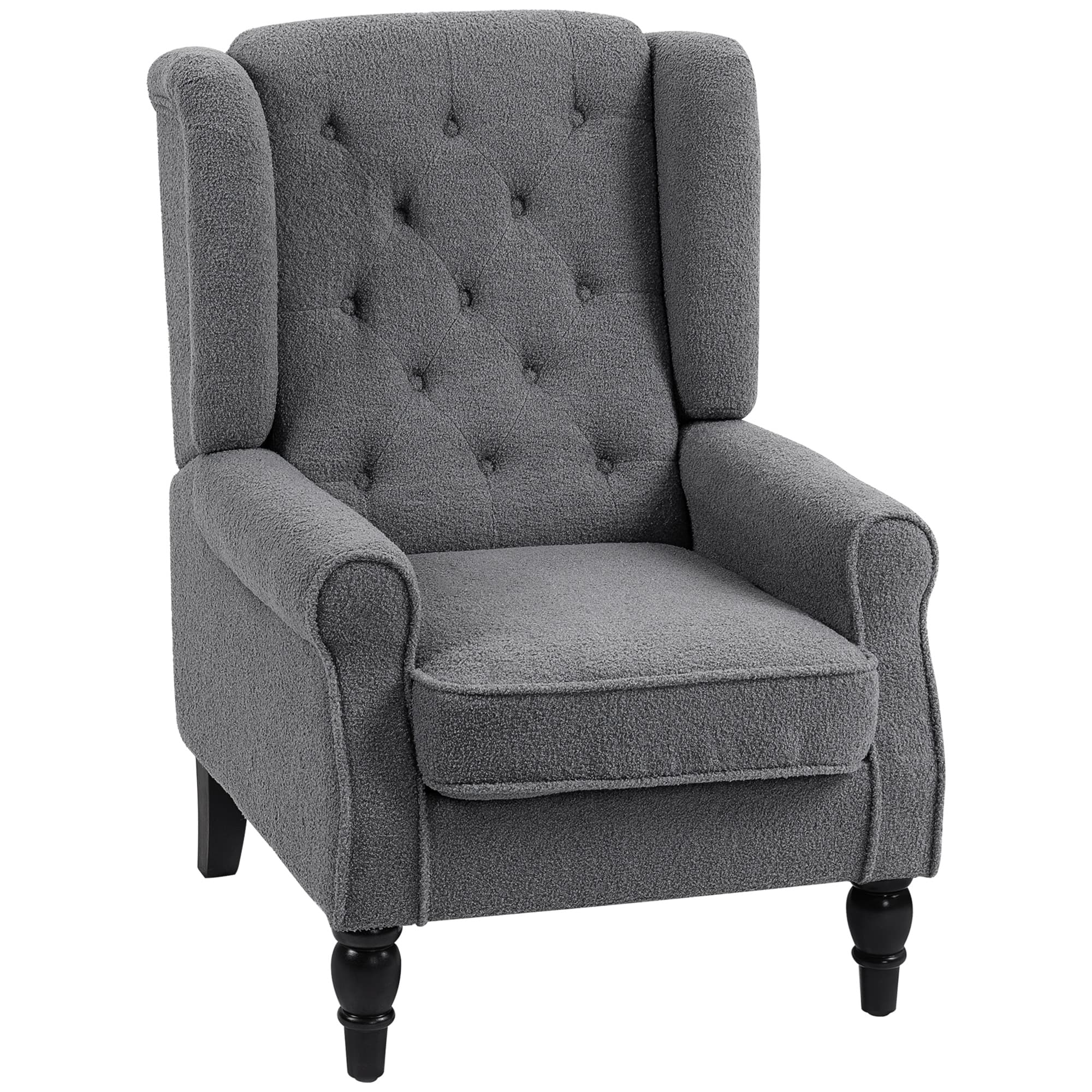 HOMCOM Wingback Accent Chair, Retro Upholstered Button Tufted Occasional Chair for Living Room and Bedroom, Charcoal Grey thumbnail 2