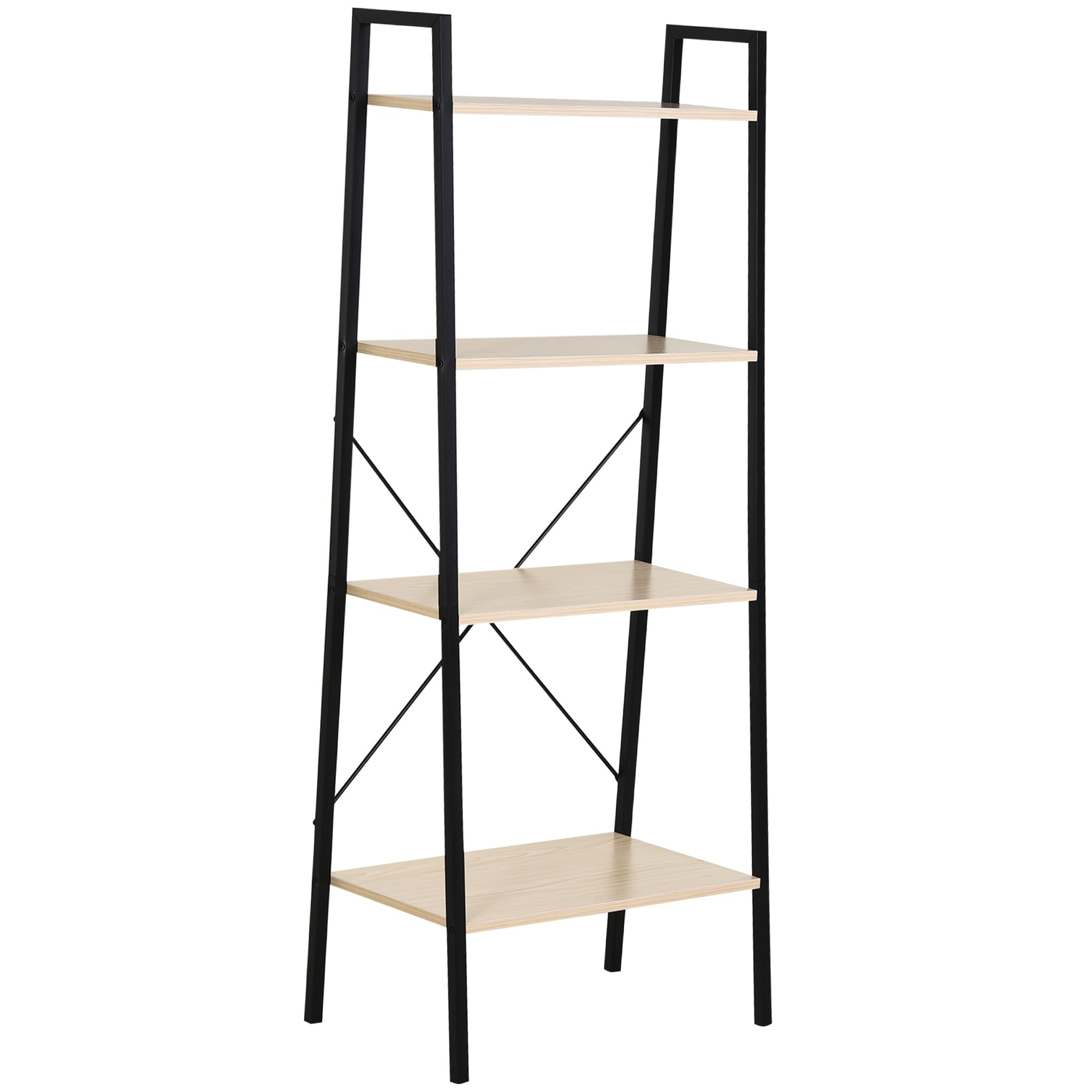 HOMCOM 4-Tier Vintage Ladder Shelf Bookcase Wood Storage Rack Stand Plants Display Black natural | Aosom UK