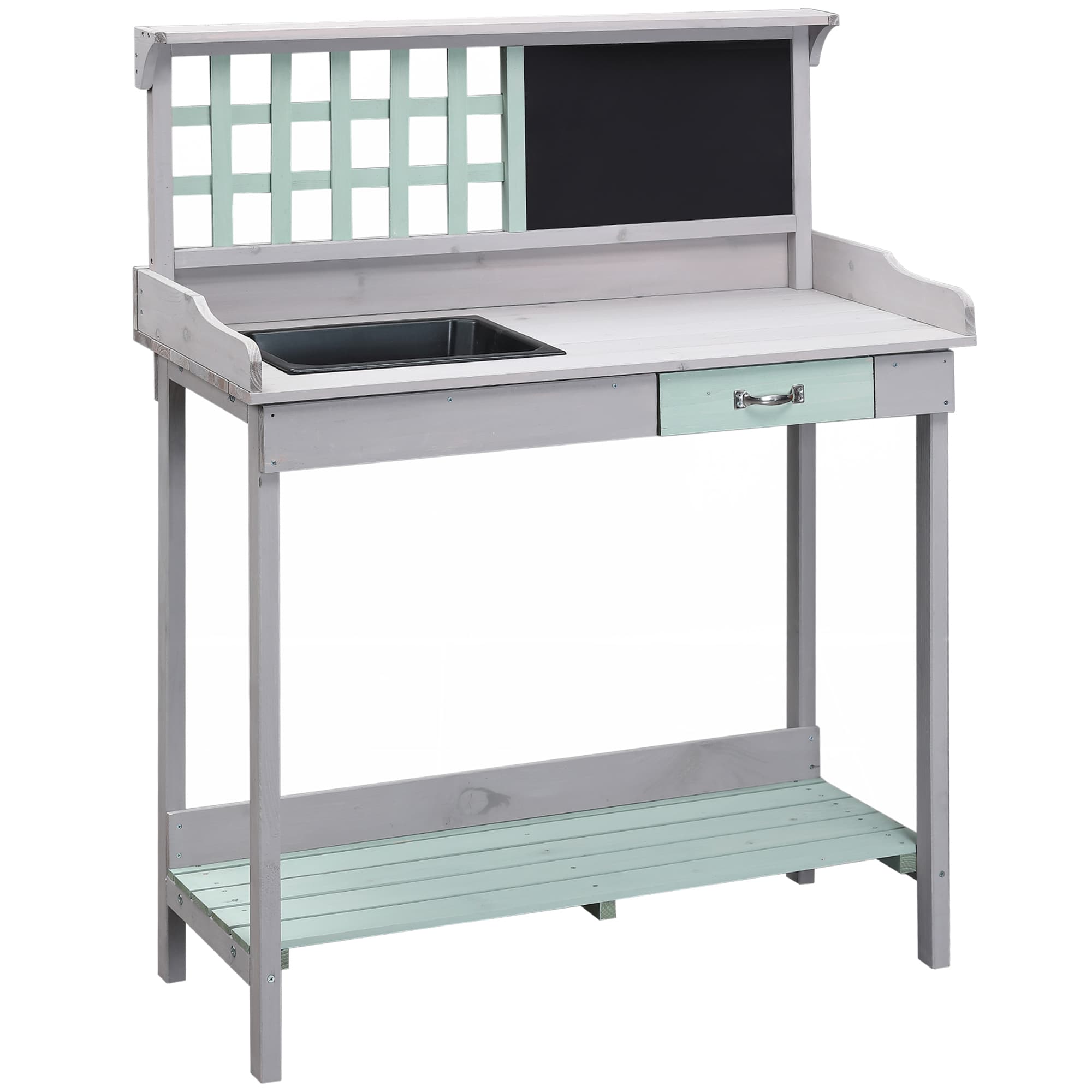 Outsunny Wooden Garden Potting Table with Drawer Flower Plant Work Bench Workstation Tool Storage Shelves Outdoor
