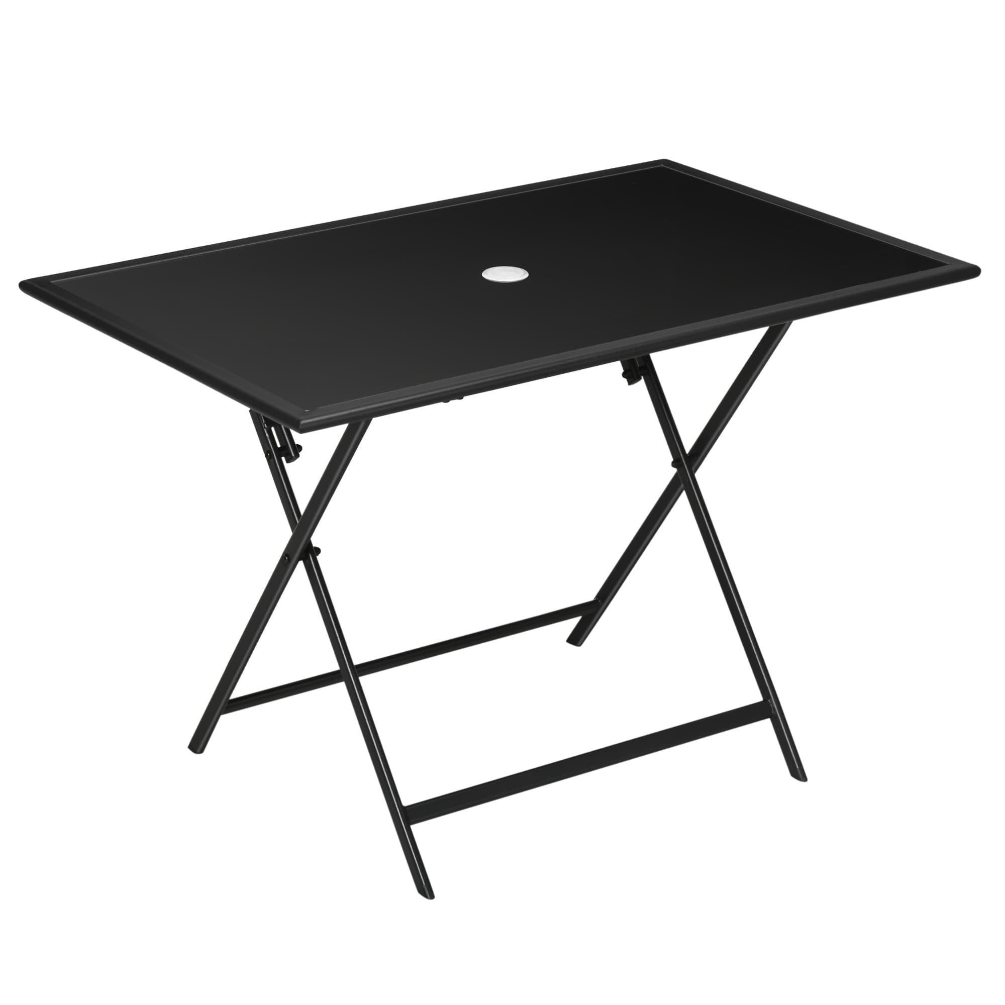 Outsunny Extendable Outdoor Dining Table, Rectangle Patio Table with Tempered Glass Top and Parasol Hole, for Garden, Lawn, Backyard, 110 x 70 x 70 cm