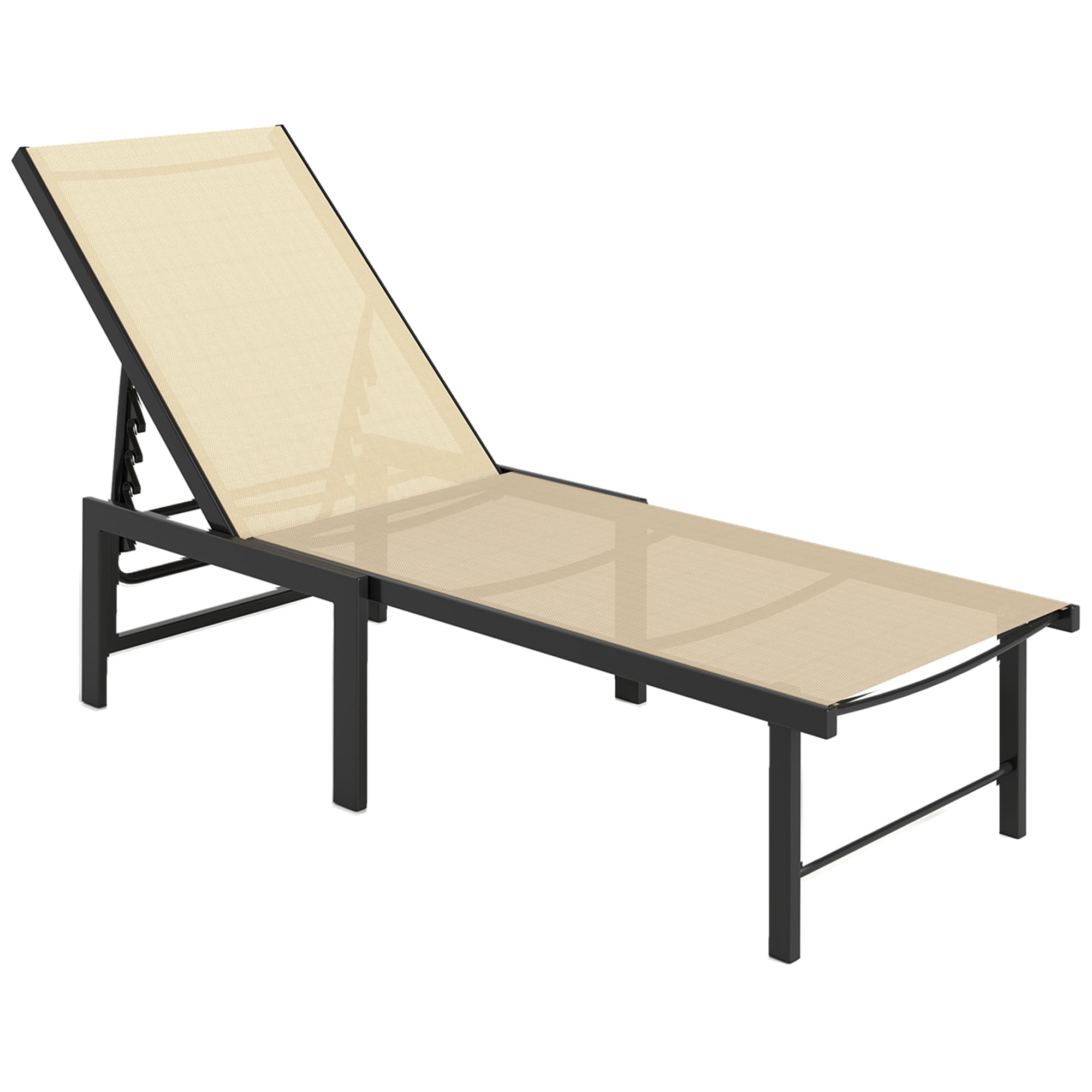 Outsunny Sun Lounger for Garden, 5-Level Adjustable Reclining Sun Lounger Chair, Flat Garden Lounger Sunbed with Texteline Seat, Steel Frame for Patio, Beach, Khaki