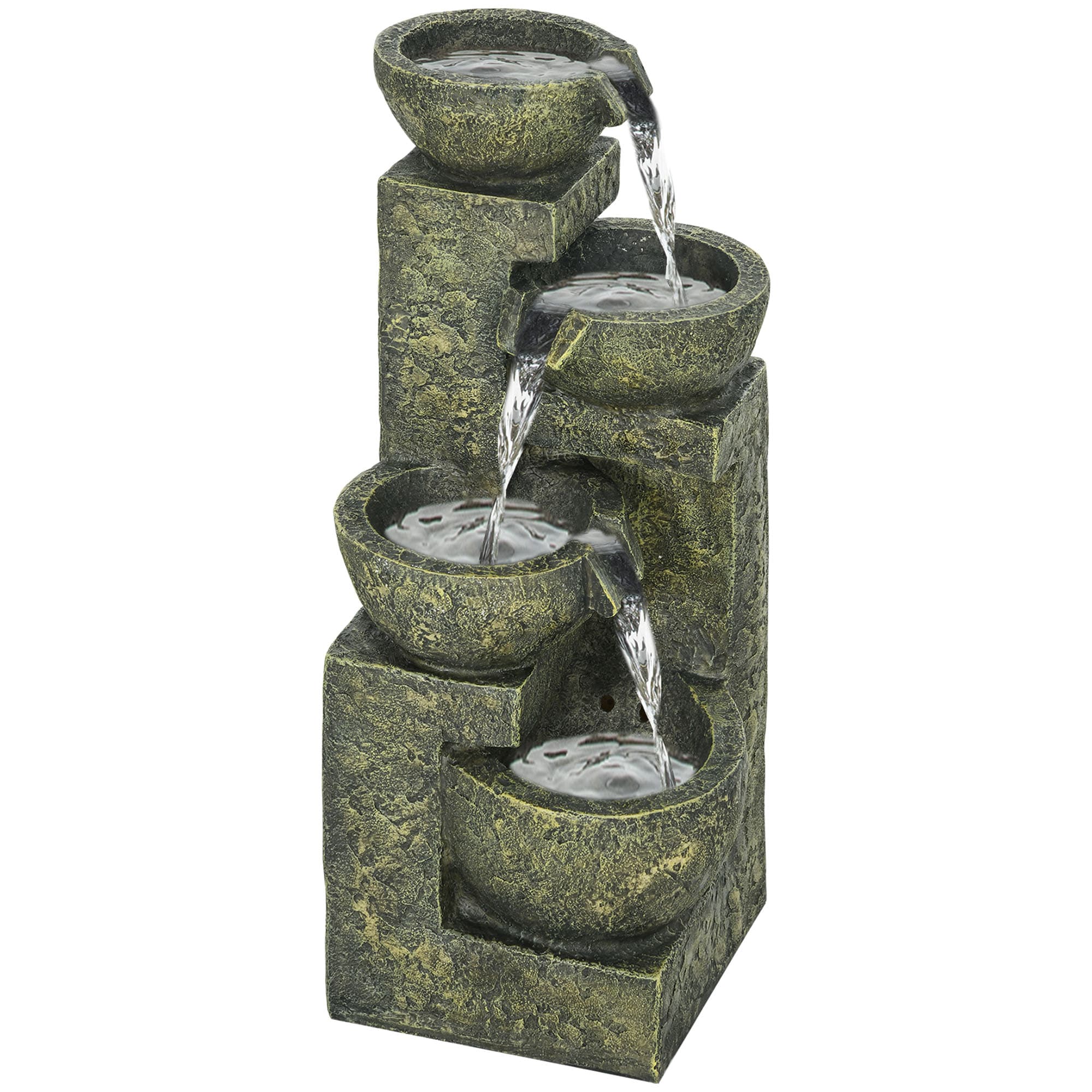 Outsunny Garden Water Feature Waterfall Fountain with 4-Tier Stone Look Bowls, Adjustable Flow, Black and Yellow | Aosom UK