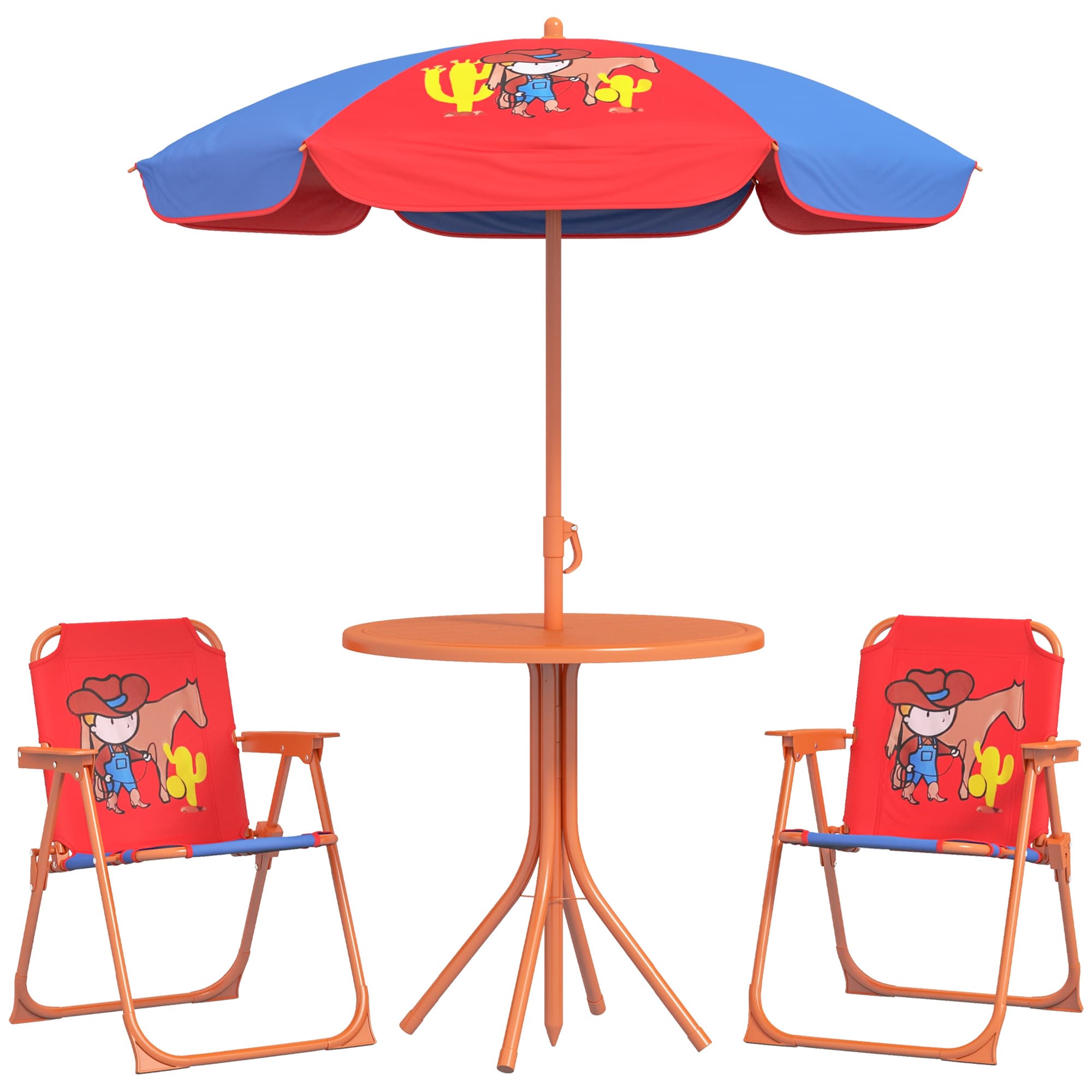 Outsunny Cowboy Campout: Children's Picnic Set with Foldable Seats, Adjustable Parasol, Durable Outdoor Delight | Aosom UK