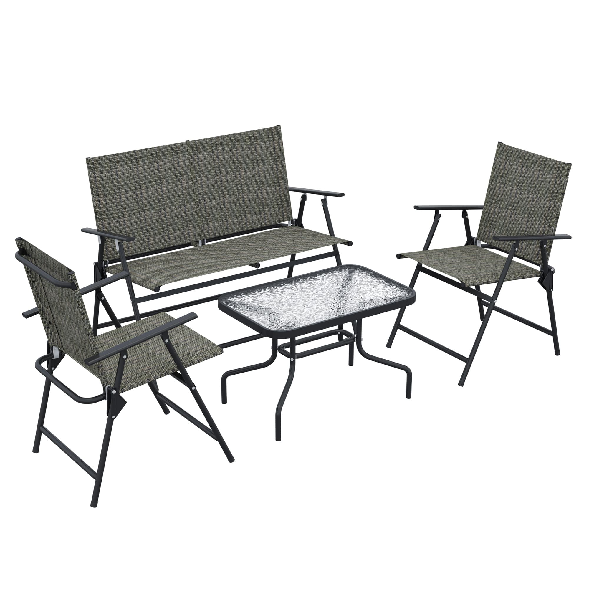 Outsunny Breathable Mesh Patio Set: Foldable Armchairs, Loveseat & Glass Table, Earthy Brown | Aosom UK