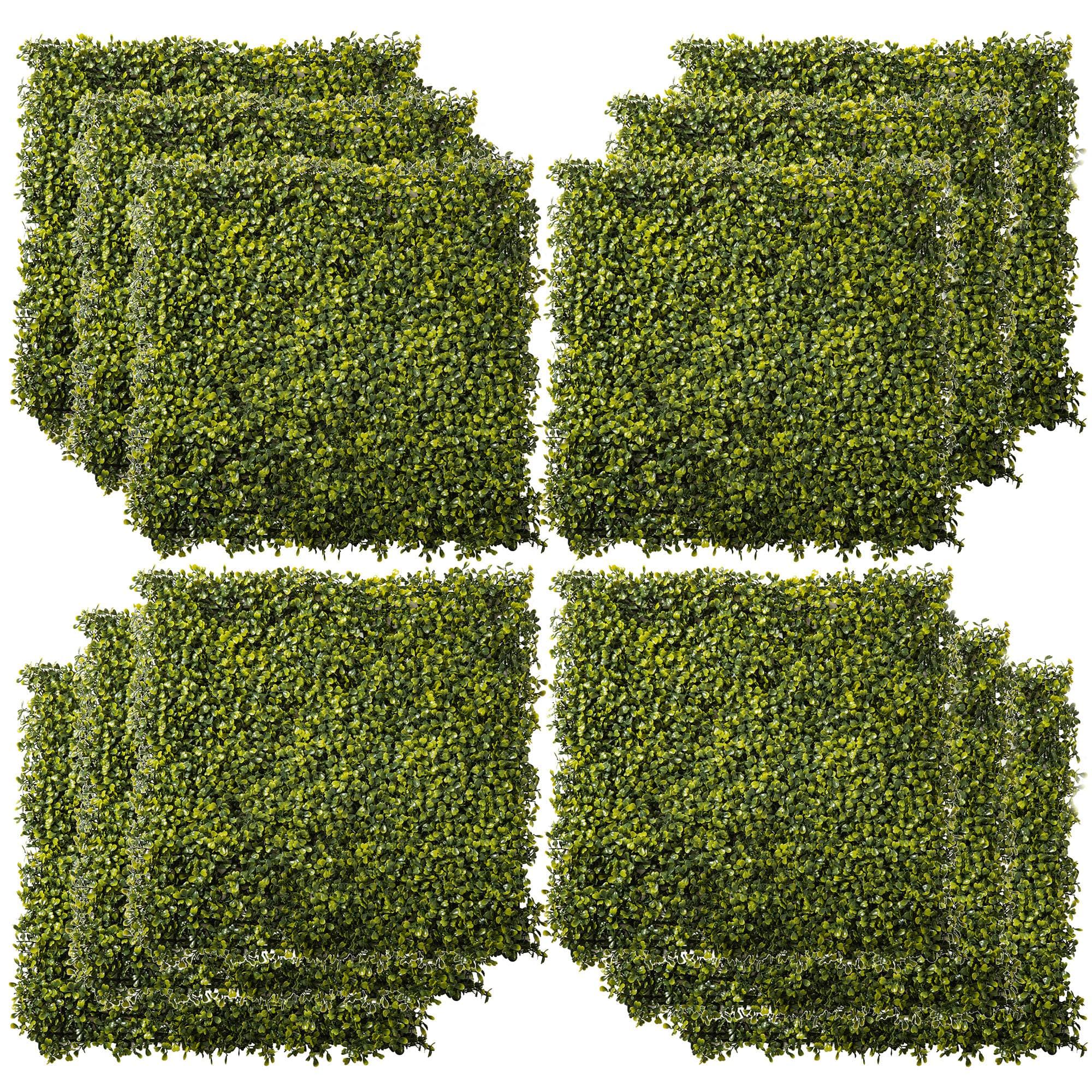 Outsunny Artificial Wood Paneling, 12PCS 20" x 20" Grass Privacy Fence Screen, Faux Hedge Greenery Backdrop, Encrypted Milan Grass | Aosom UK