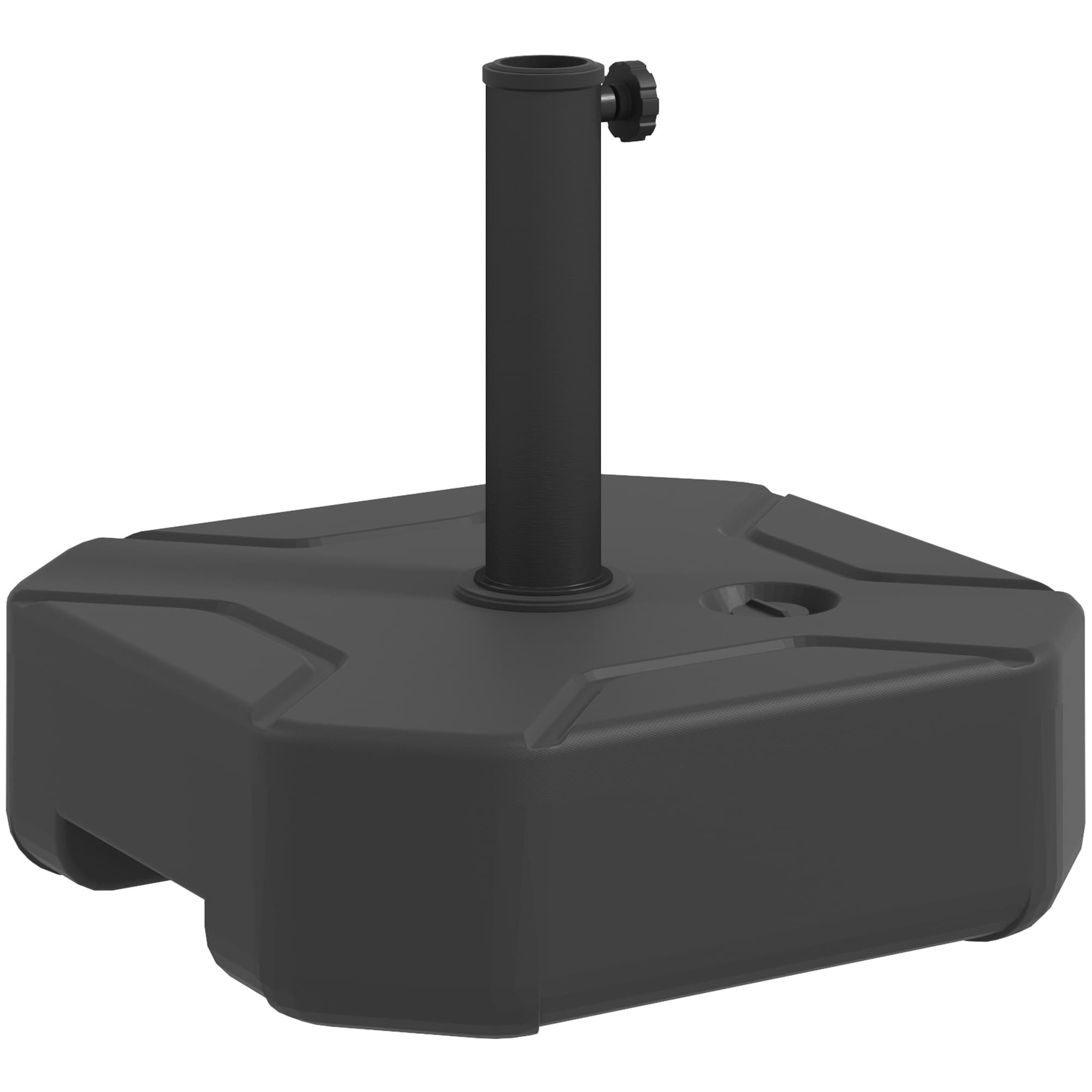 Outsunny Square Garden Parasol Base, Garden Umbrella Stand, Filled Up to 25kg with Stand or 20kg with Water for Garden, Poolside, Black