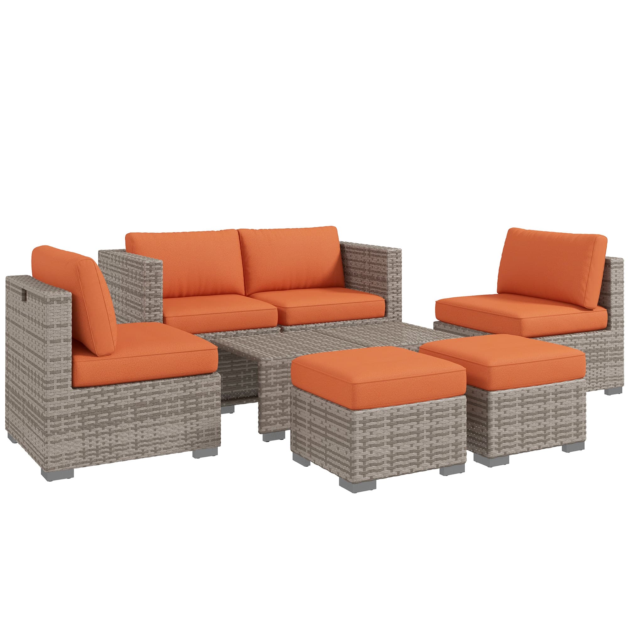 Outsunny 8 Piece Outdoor Patio Furniture Set, Rattan Sofa Set with Footstools and Coffee Tables | Aosom UK