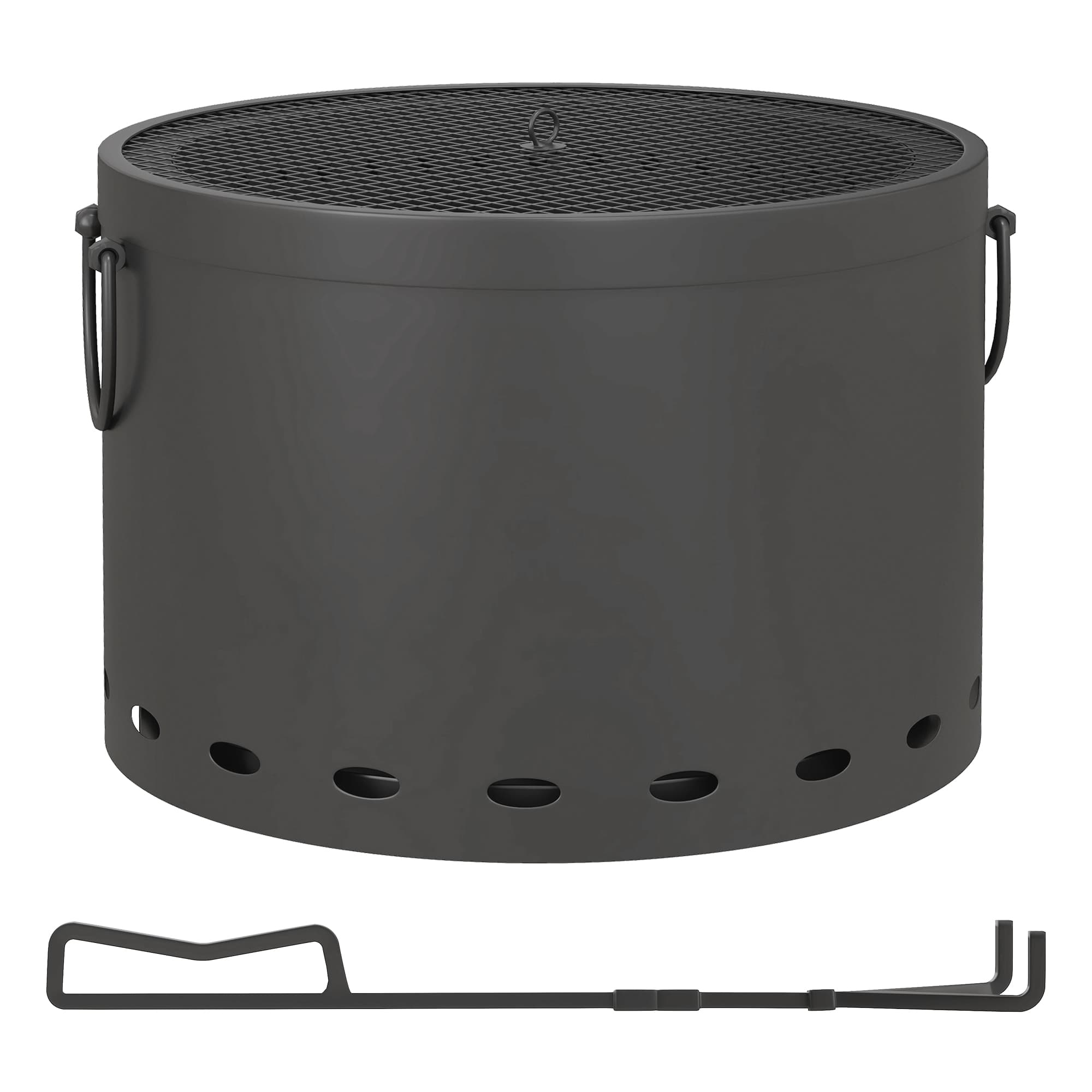 Outsunny Smokeless Fire Pit, 38cm Portable Wood Burning Firepit with Spark Screen and Poker for Garden Patio Picnic, Dark Grey