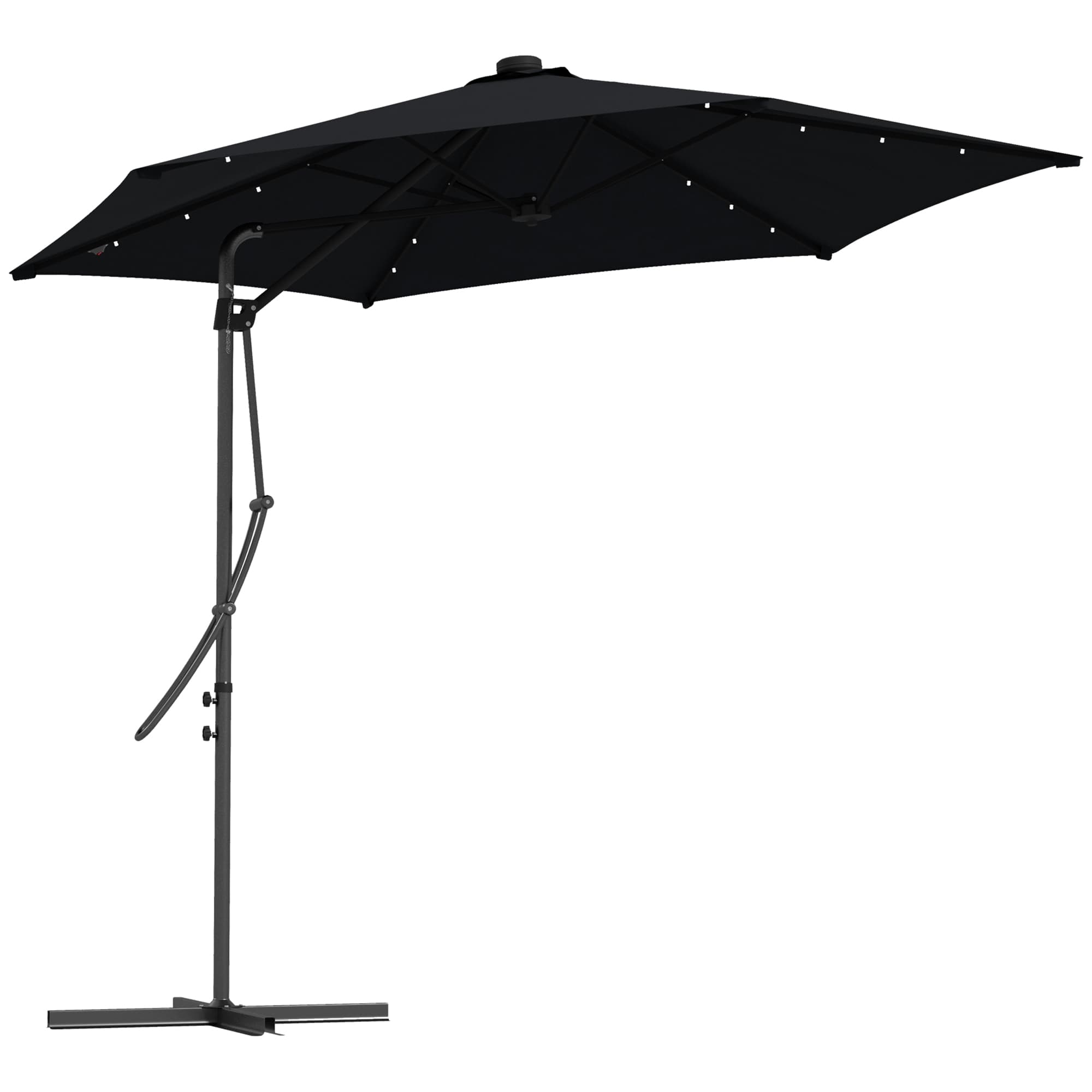 Outsunny Waterproof 3(m) Garden Parasol Cantilever Umbrella with Solar LED, Cross Base and Waterproof Cover, Black | Aosom UK