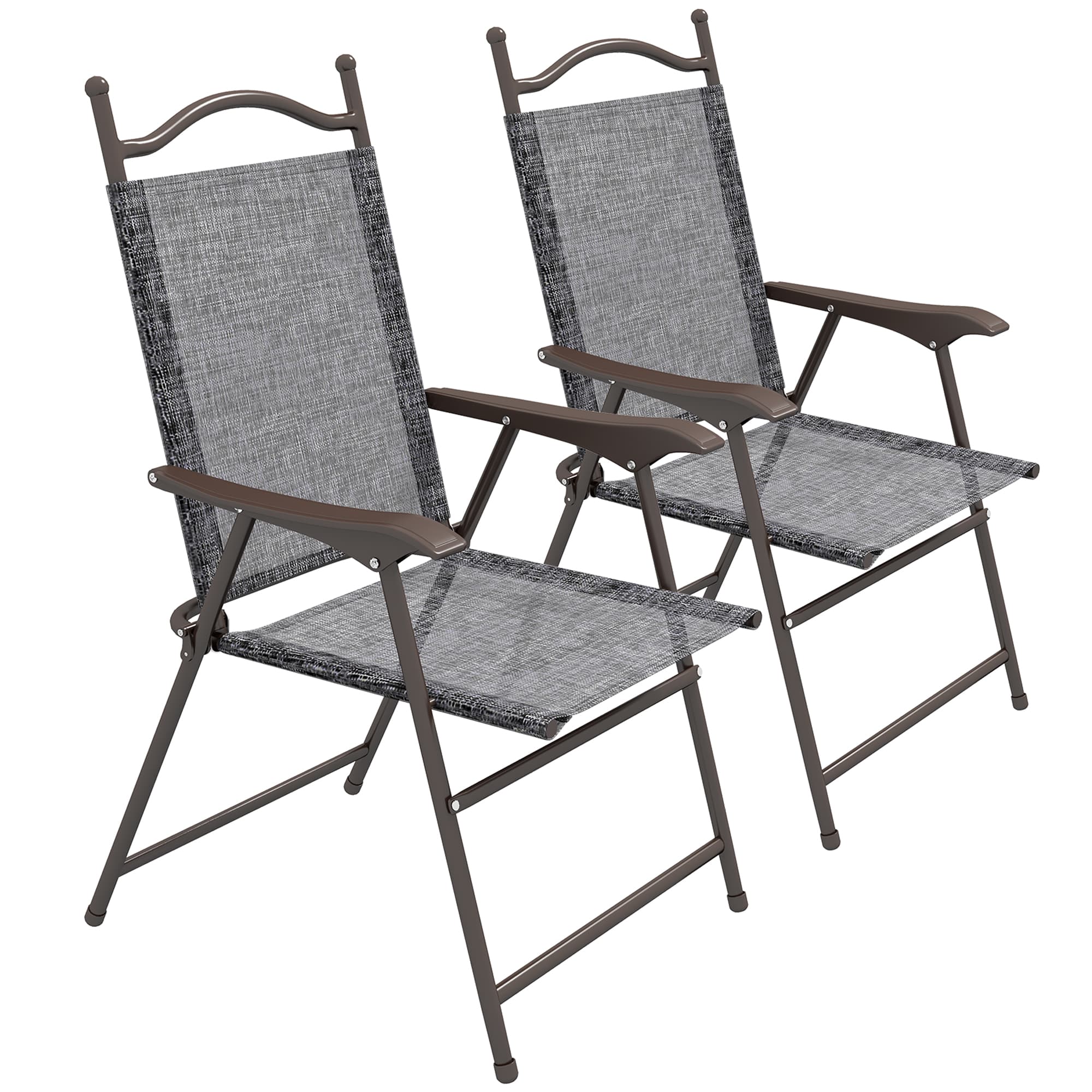 Outsunny Portable Patio Perches: Folding Mesh Chairs with Armrests for Camping Comfort, Set of 2, Grey | Aosom UK
