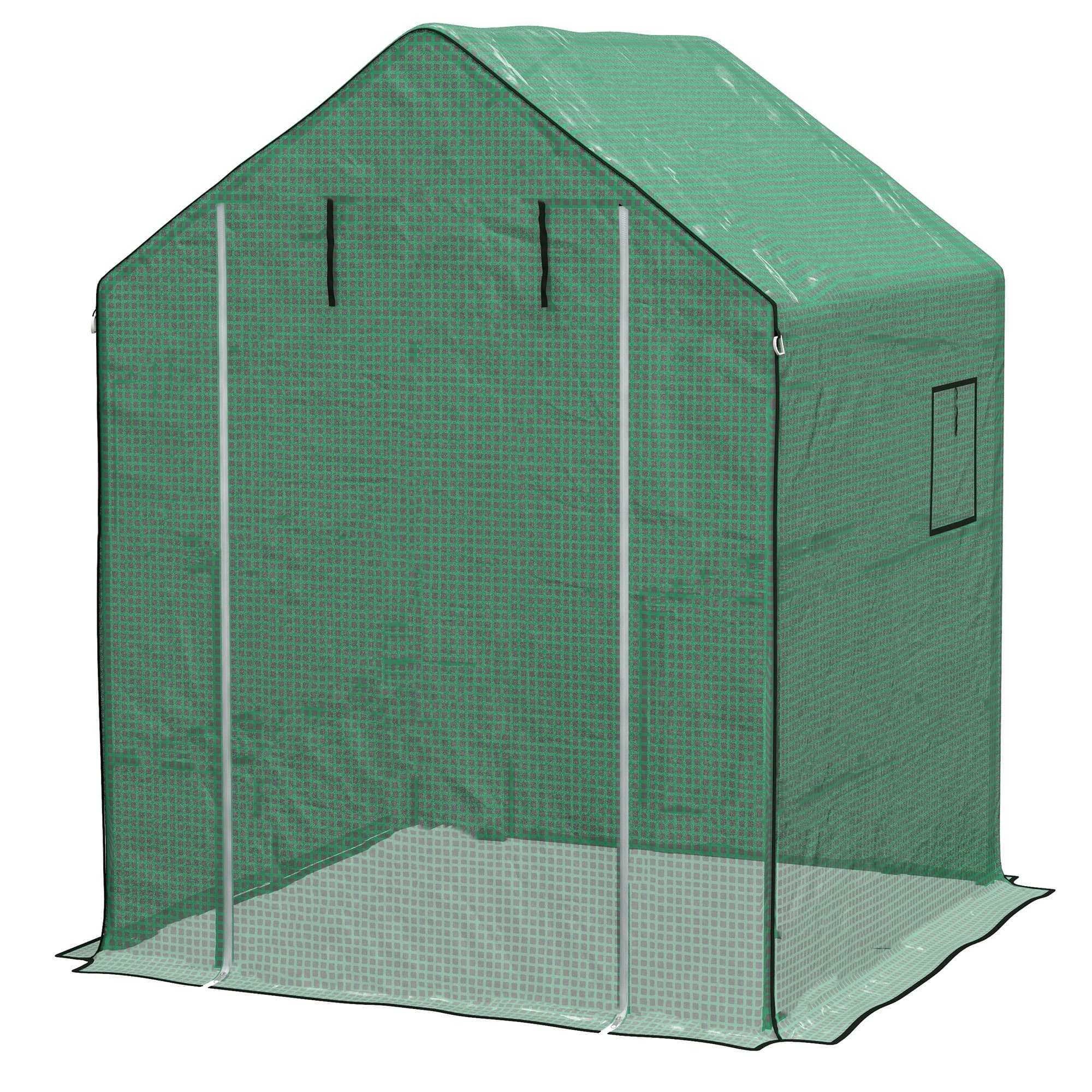 Outsunny Greenhouse Cover Replacement Walk-in PE Hot House Cover with Roll-up Door and Windows, 140 x 143 x 190cm, Green | Aosom UK