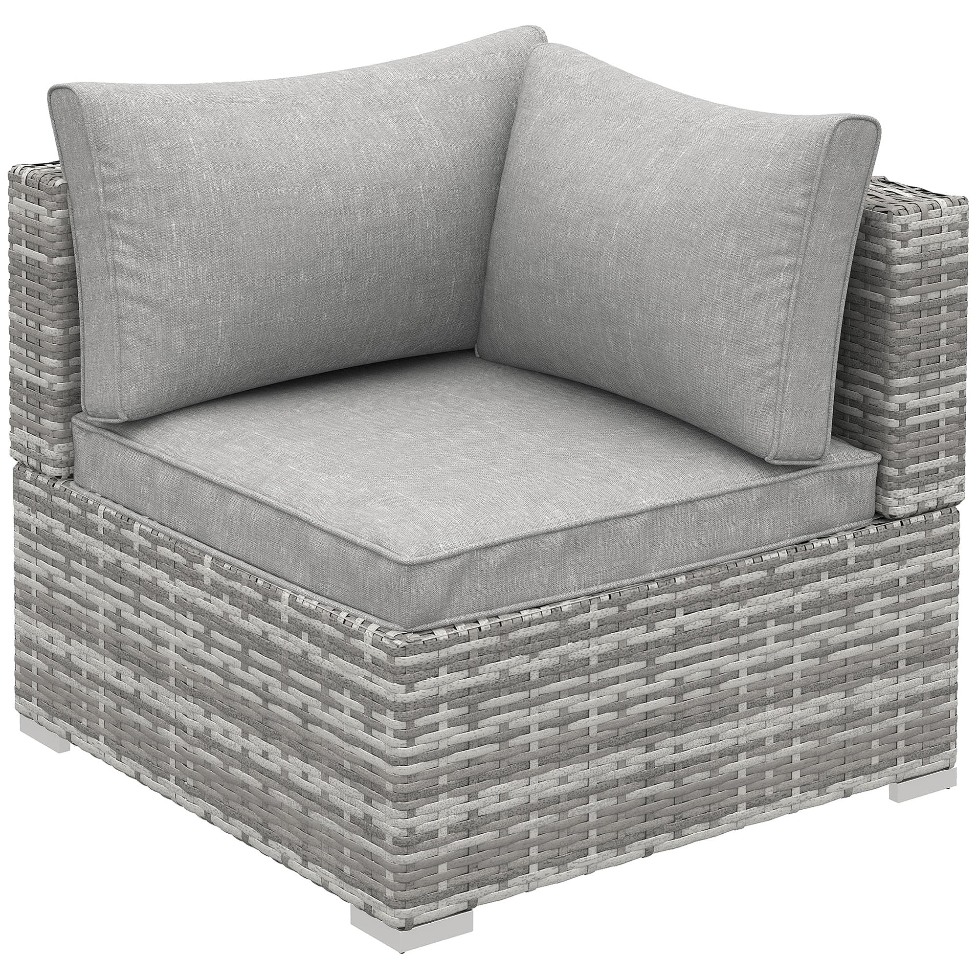 Outsunny PE Rattan Wicker Corner Sofa Garden Furniture Single Sofa Chair w/ Cushions, Grey