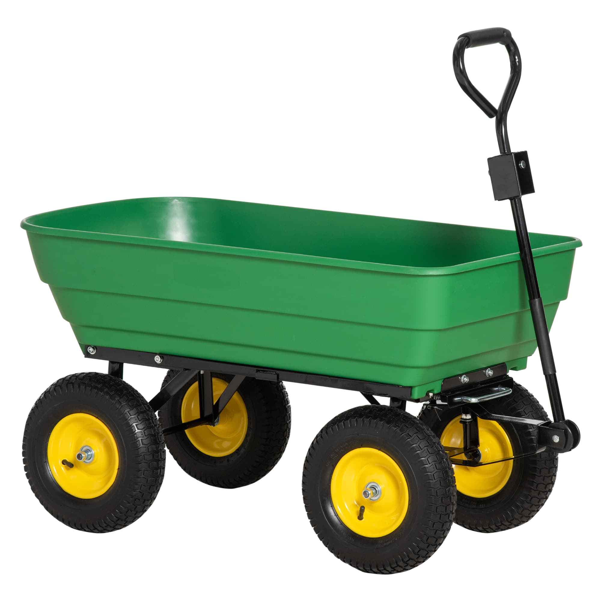 Outsunny 125L Garden Trolley Heavy Duty 4 Wheel Garden Cart Dump Wheelbarrow Tipping Truck Trailer - Green | Aosom UK