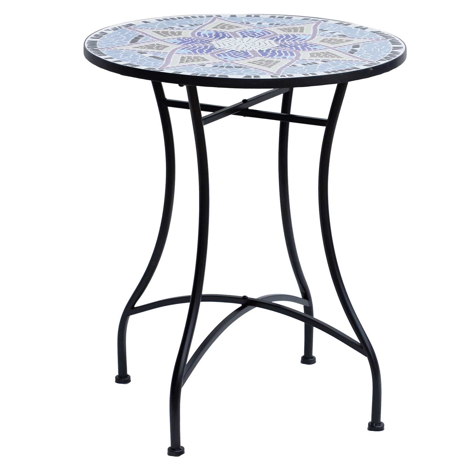 Outsunny Outdoor Mosaic Round Garden Table, Patio Bistro Coffee Side Table with 60cm Ceramic Top, Blue and White | Aosom UK