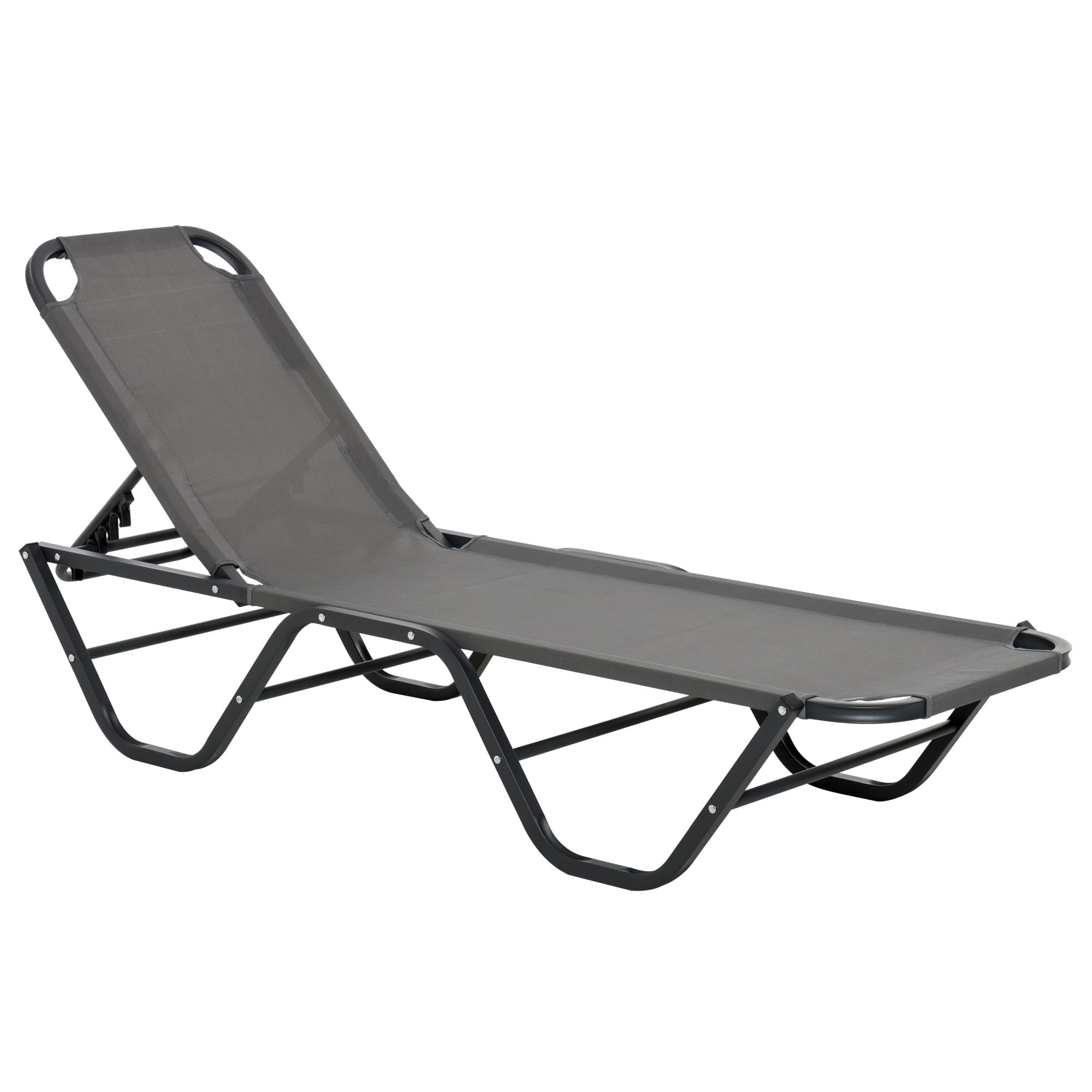 Outsunny Sun Lounger Relaxer Recliner with 5-Position Adjustable Backrest Lightweight Frame for Pool or Sun Bathing Grey | Aosom UK