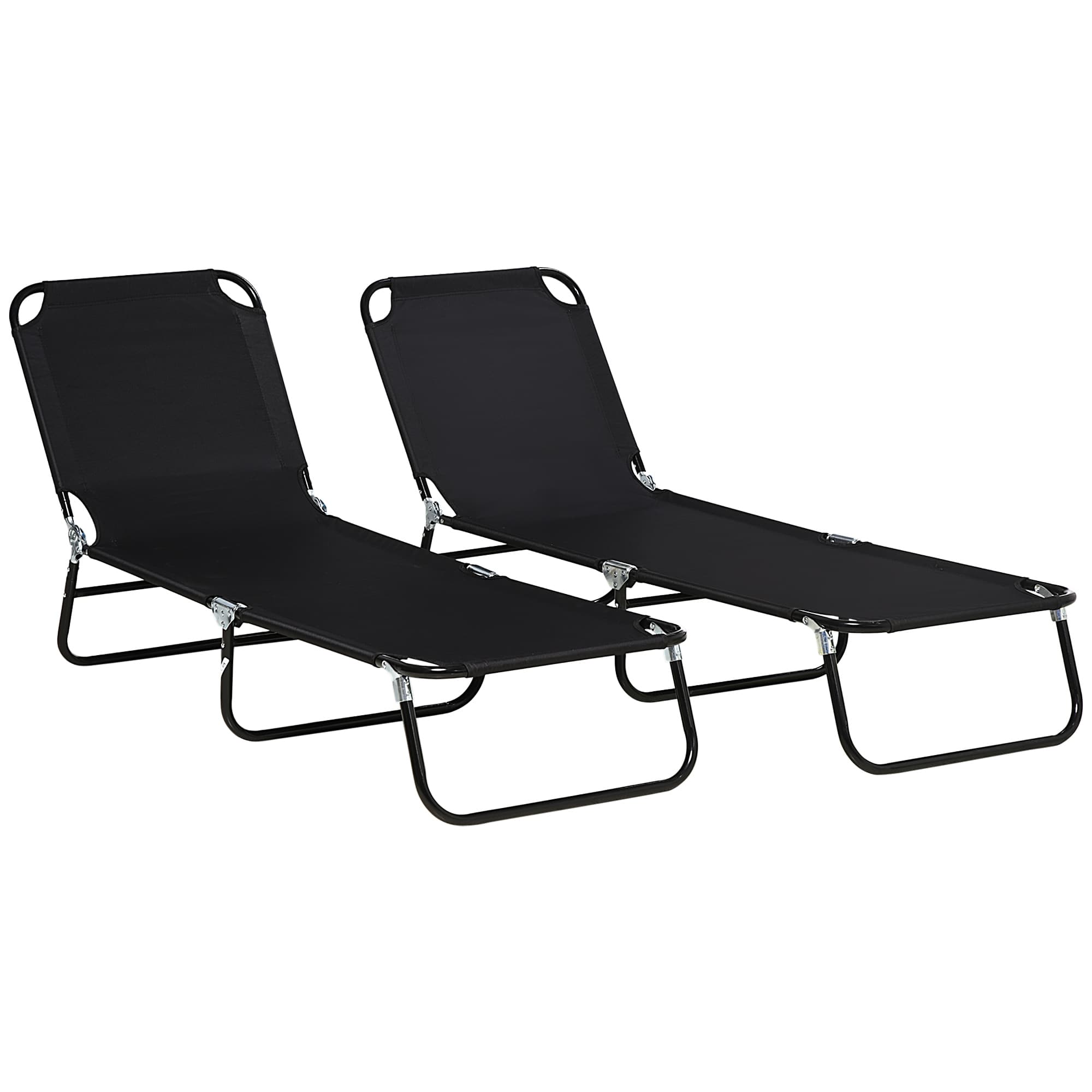 Outsunny Reclining Sun Loungers, Set of 2, Outdoor Day Bed with Steel Frame and Breathable Mesh, Black
