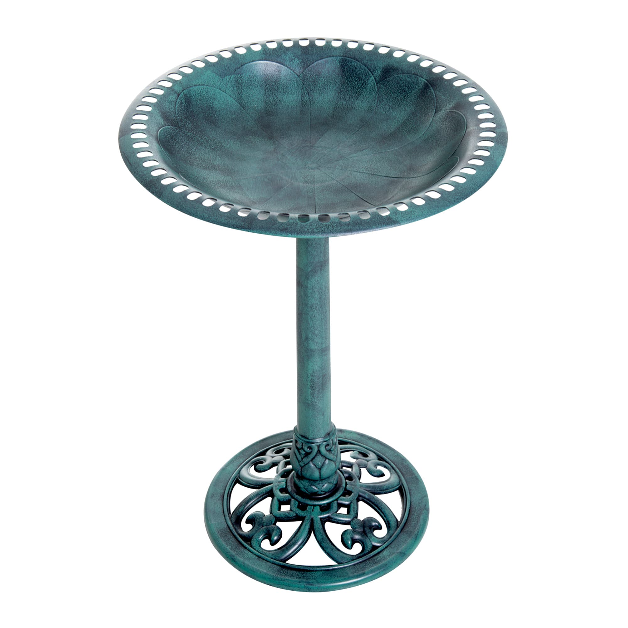 Outsunny Decorative Bird Bath: Scallop-Patterned Garden Feeder Stand, Time-Worn Green Finish