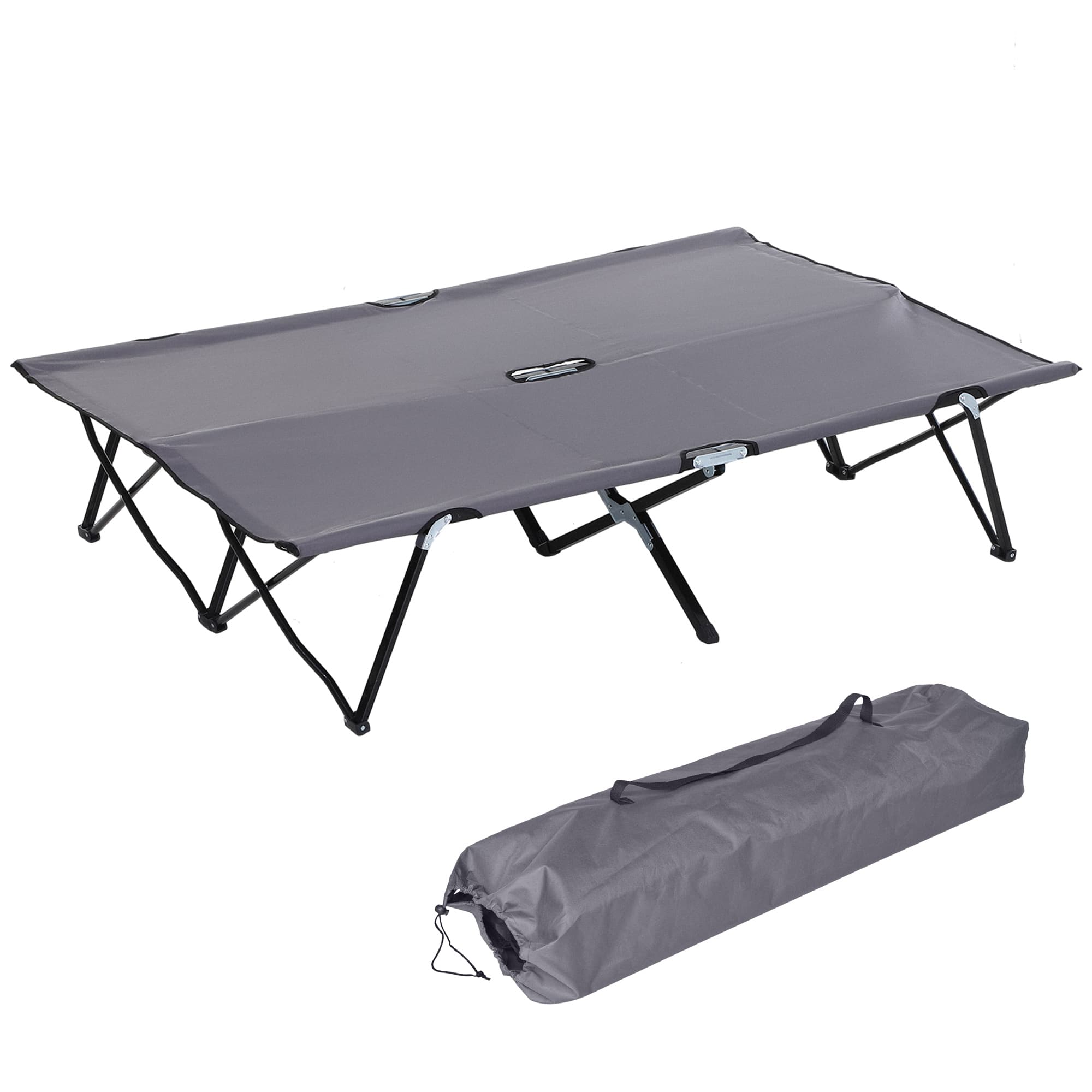 Outsunny Folding Double Camping Cot, Portable Sunbed with Durable Carry Bag, Comfortable Outdoor Use | Aosom UK