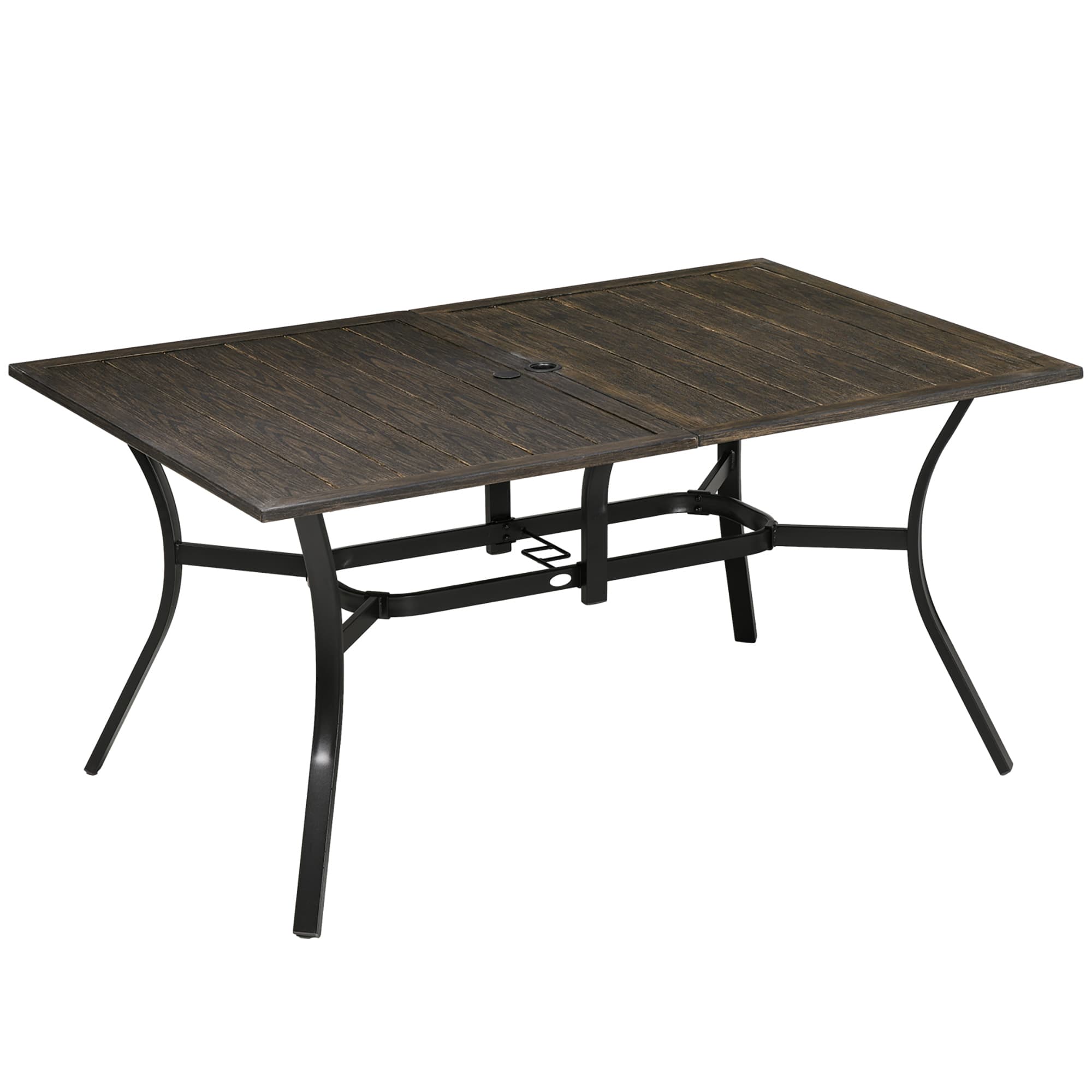 Outsunny Six-Seater Steel Garden Table, with 41mm Parasol Hole - Wood-Effect | Aosom UK