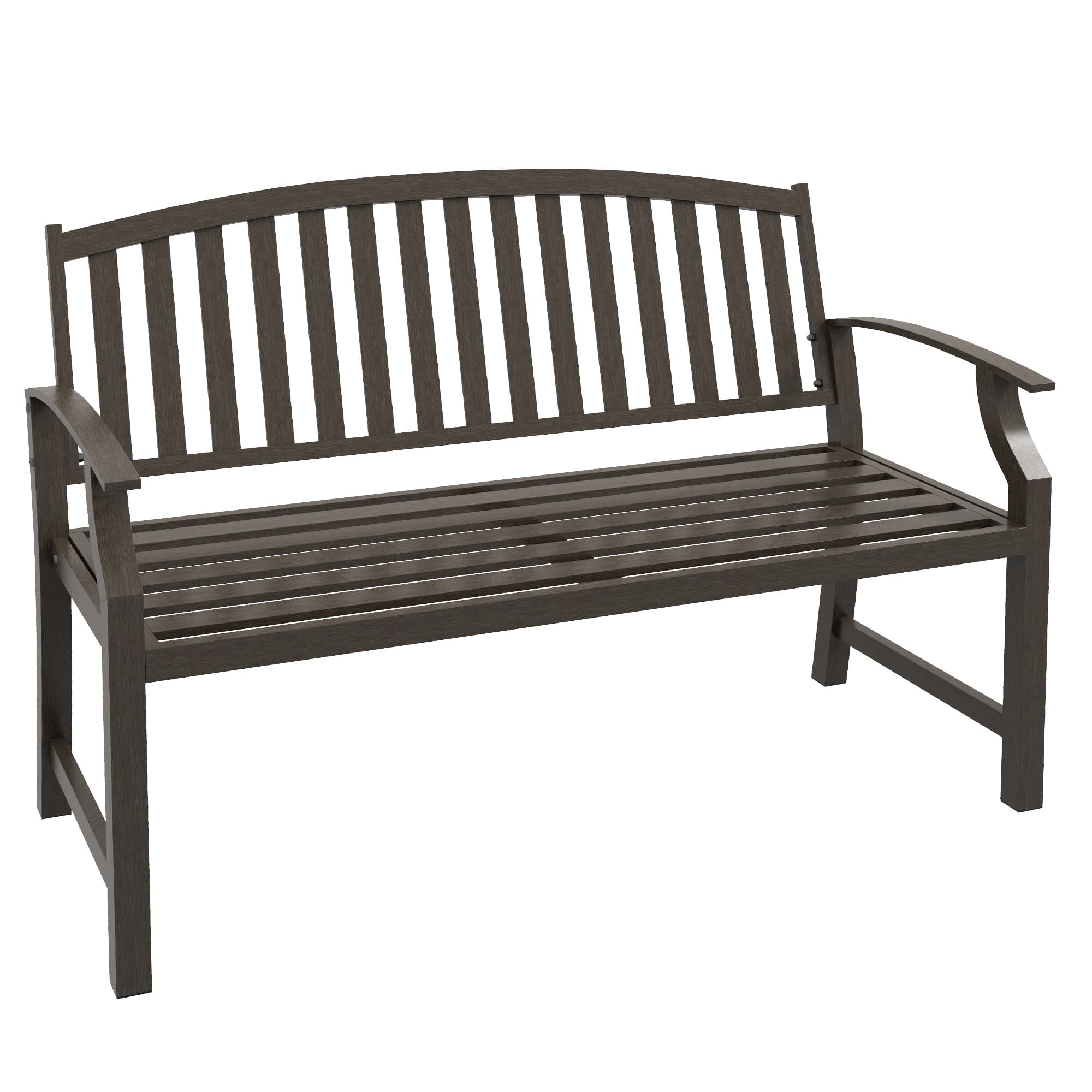 Outsunny Metal Garden Perch: Slatted Seat, Backrest & Curved Arms, Brown | Aosom UK