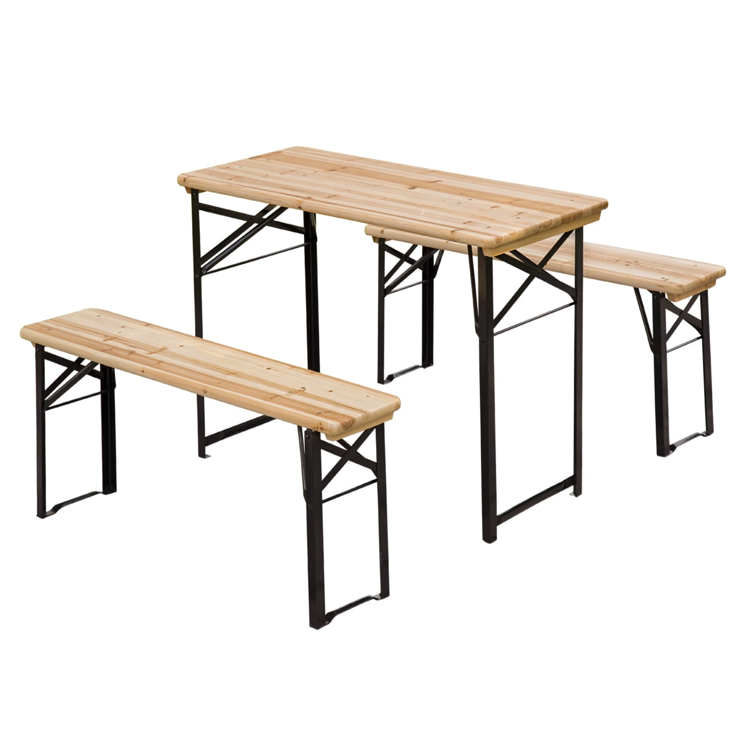 Outsunny Portable Folding Camping Picnic Trestle Beer Table & Bench Set Garden BBQ Chairs Stools Wooden Wood (120cm(L) x 25cm(W) x 46cm(H)) | Aosom UK