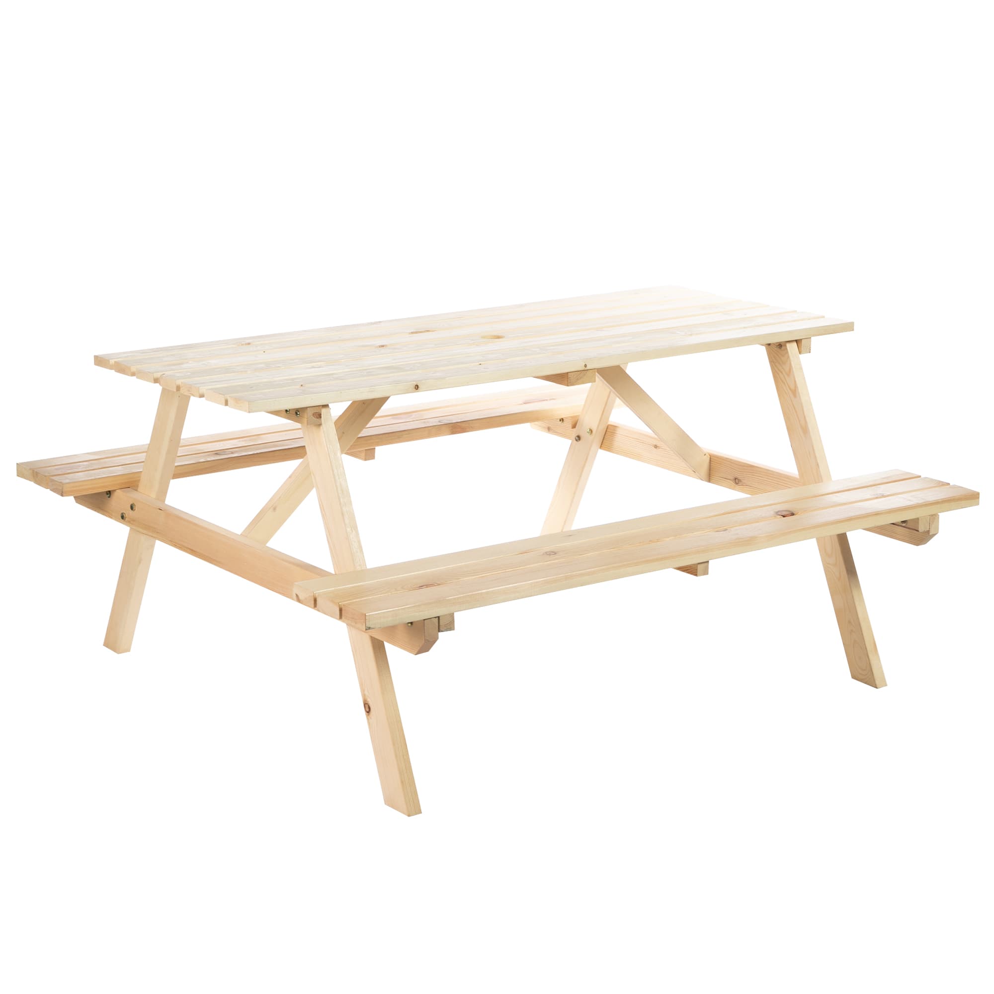 Outsunny 4-Seater Wooden Picnic Table, Outdoor Garden Bench with Parasol Cutout, 150cm, Durable | Aosom UK