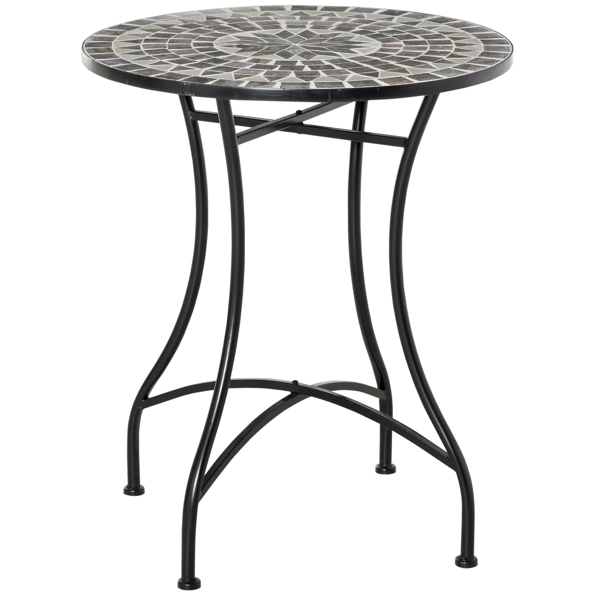 Outsunny Mosaic Side Table, 60cm Round Bistro Coffee Table, Plant Stand for Indoor, Outdoor, Garden, Patio, Balcony, Grey | Aosom UK