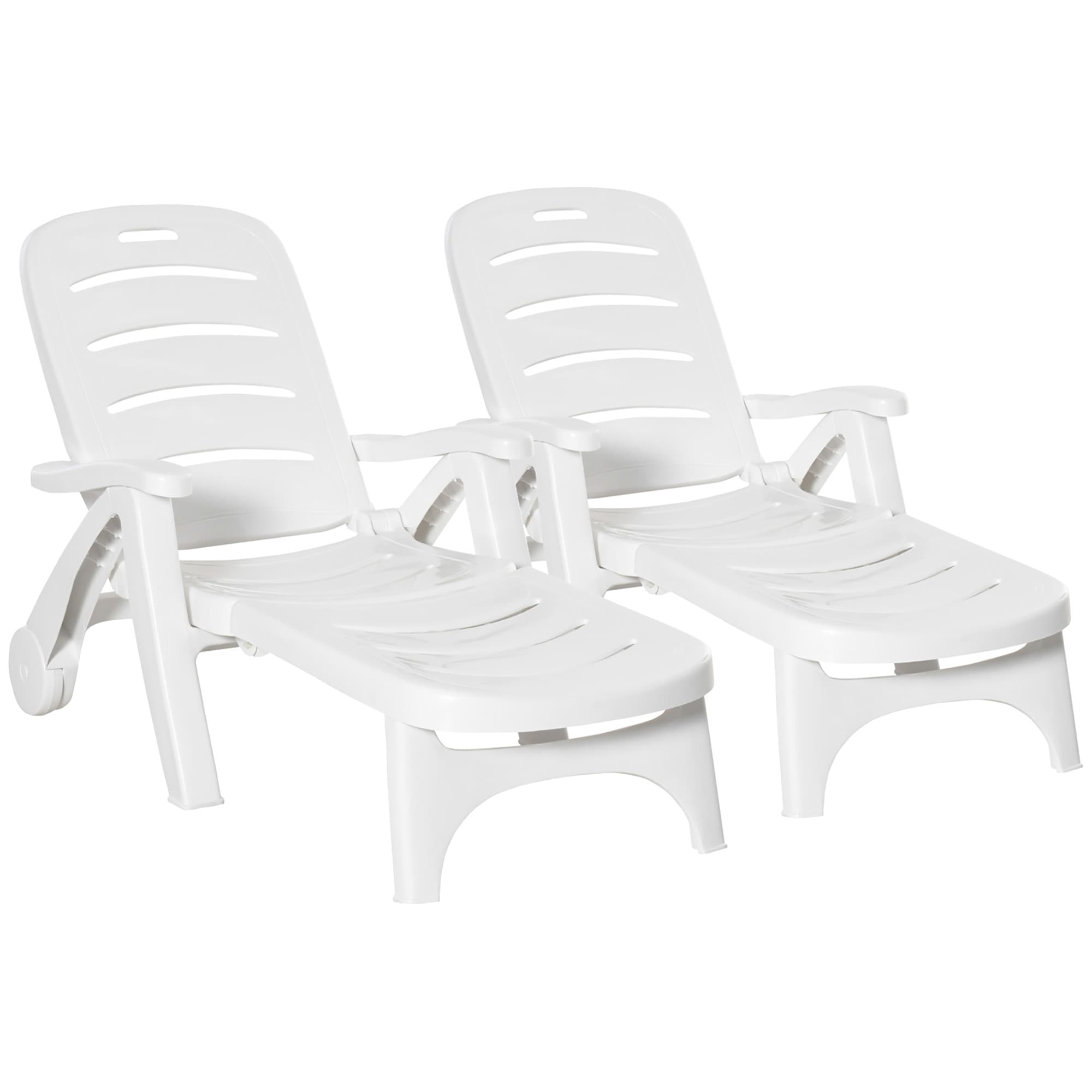 Outsunny Folding Sun Lounger, Set of Two Sun Lounger Recliner with 5 Adjustable Brackrest, for Patio, Beach, Backyard, White | Aosom UK