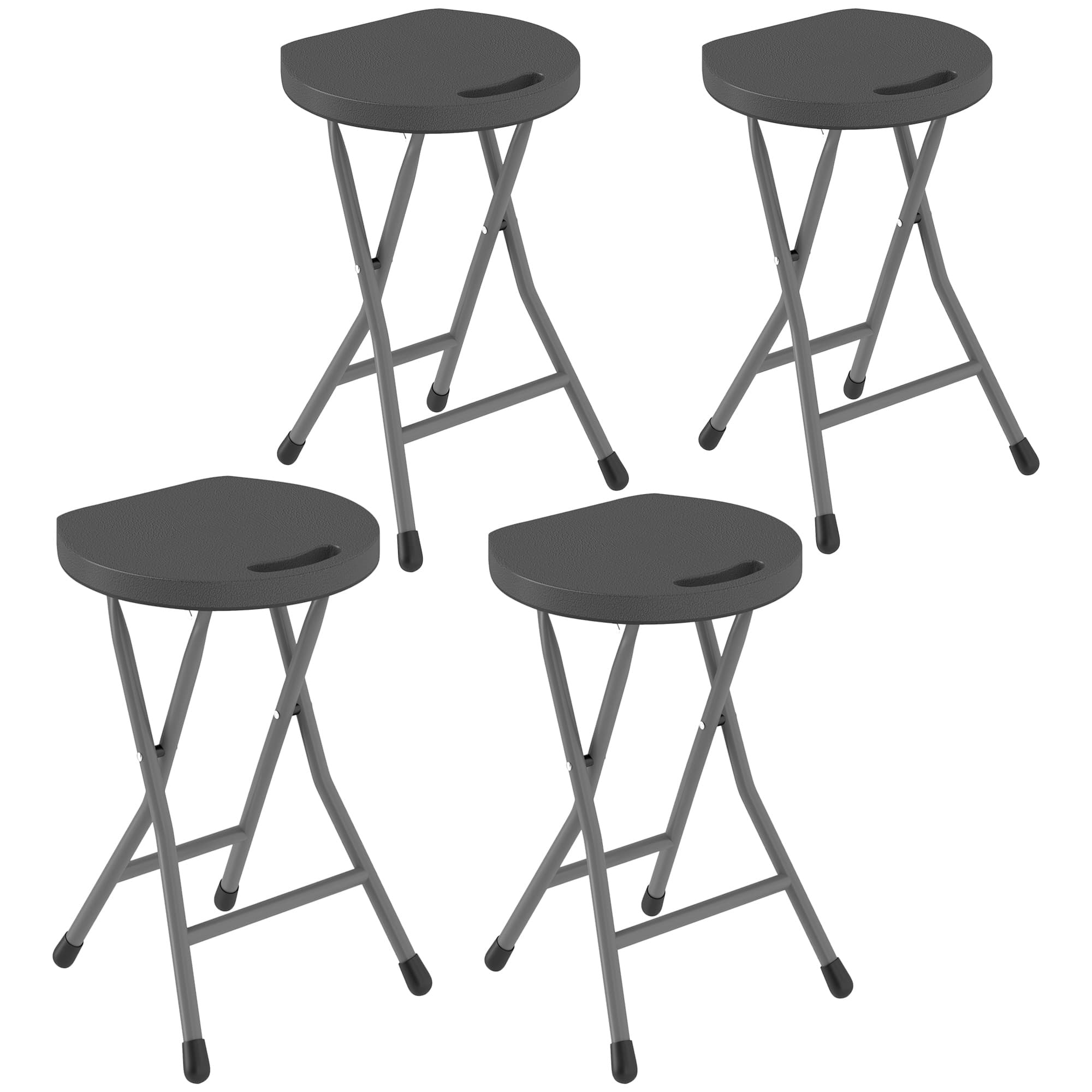 Outsunny Folding Stool Set of 4, Decorative Garden Stool Set with Safety Latch, Steel Legs and Handle for Indoor and Outdoor, Charcoal Grey
