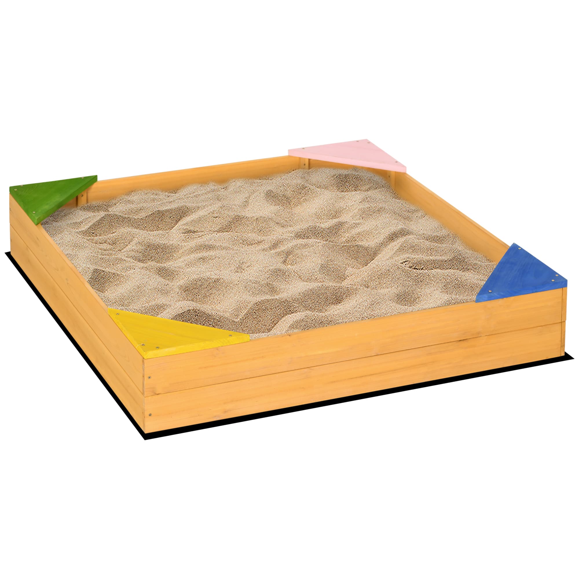Outsunny Kids Wooden Sand Pit, Children Sandbox, with Four Seats, Non-Woven Fabric, for Gardens, Playgrounds | Aosom UK