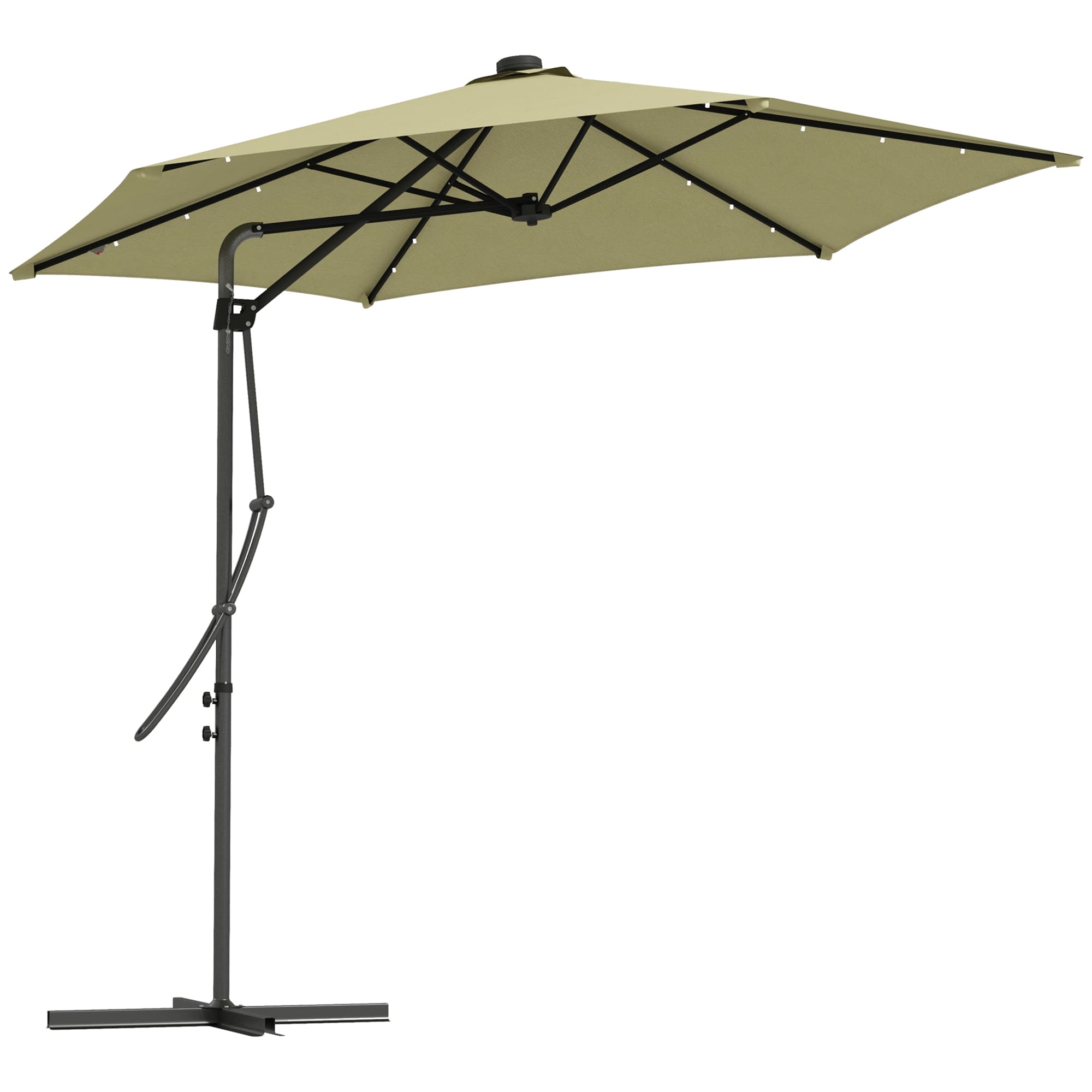 Outsunny Waterproof 3(m) Garden Parasol Cantilever Umbrella with Solar LED, Cross Base and Waterproof Cover, Beige | Aosom UK