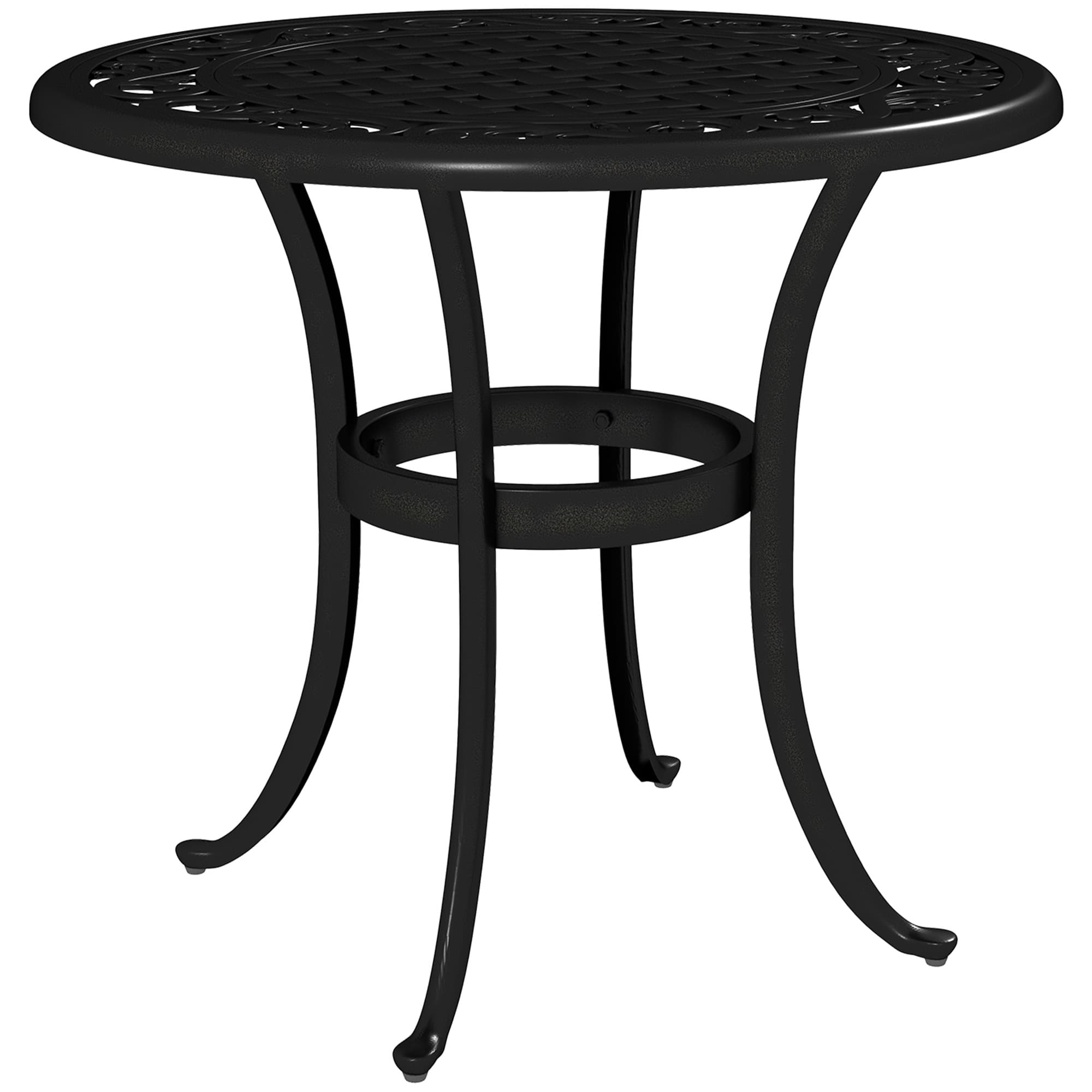 Outsunny 60cm Round Garden Table, Outdoor Hollow Top Design Side Table with Cast Aluminium Frame for Patio, Garden, Balcony, Black